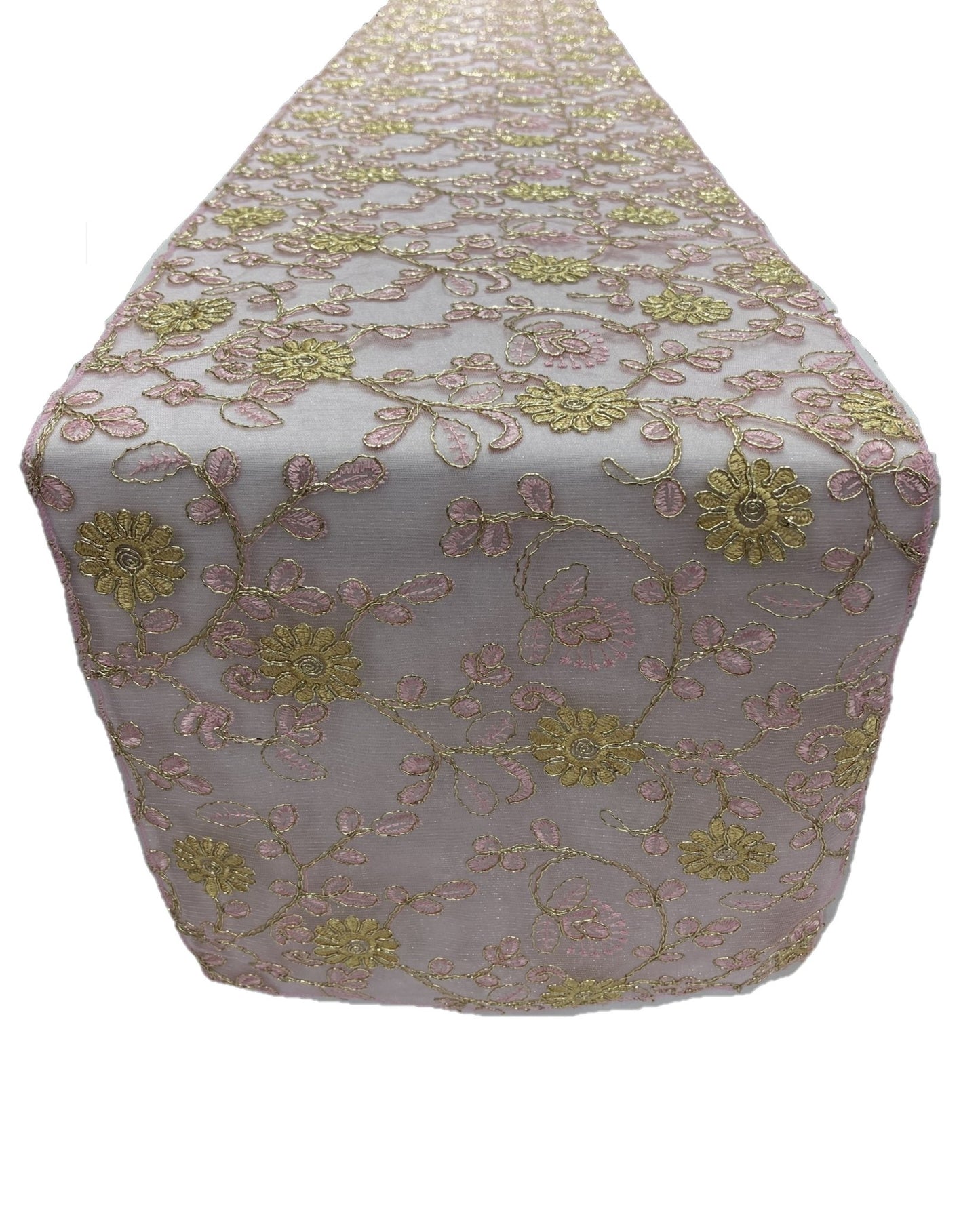 12" Wide x 90" Long Metallic Embroidery Lace Table Runner Wedding Decoration - New Creations Fabric & Foam Inc