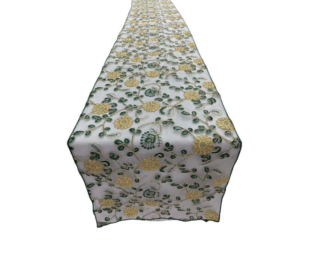 12" Wide x 90" Long Metallic Embroidery Lace Table Runner Wedding Decoration - New Creations Fabric & Foam Inc