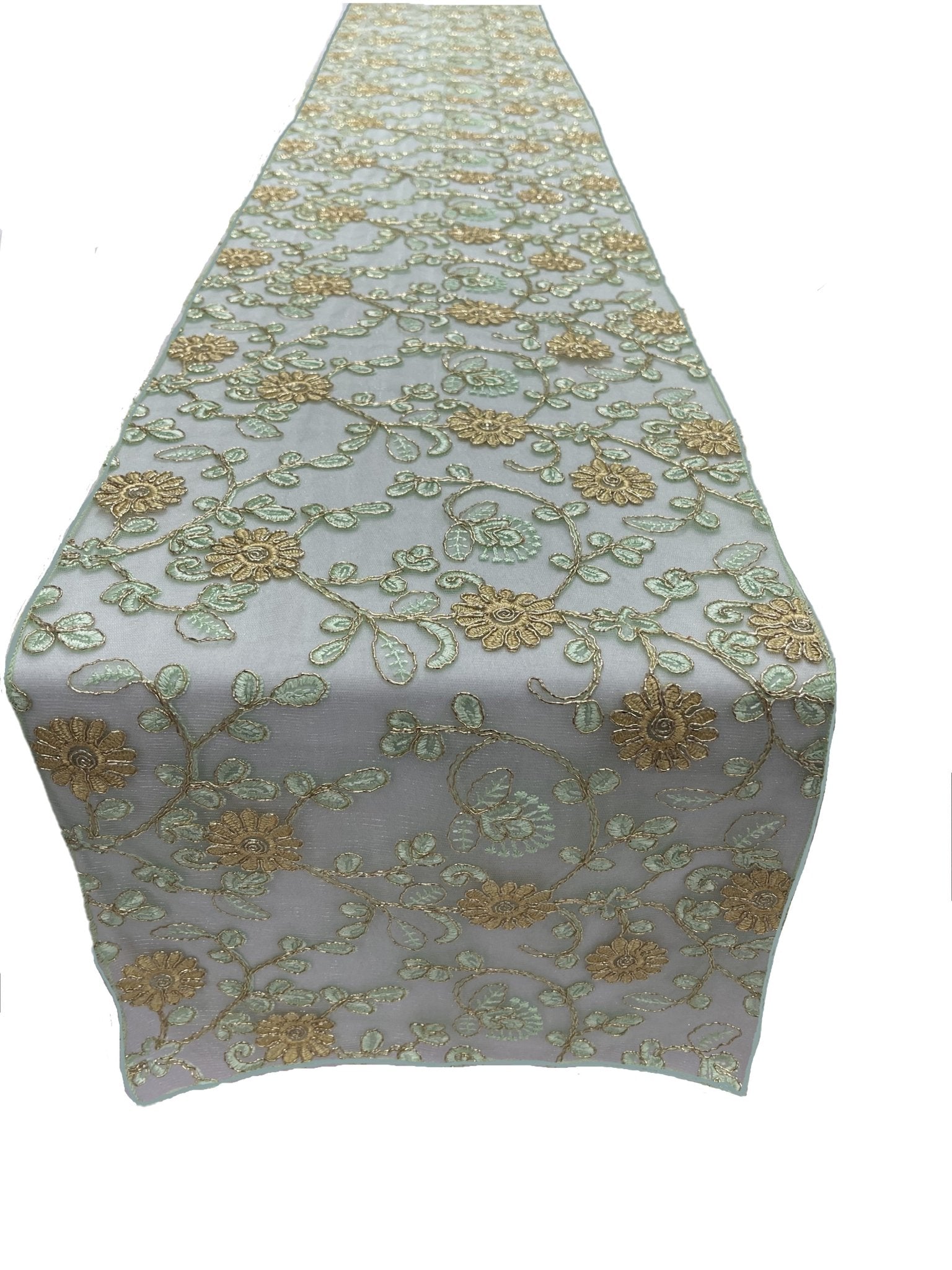 12" Wide x 90" Long Metallic Embroidery Lace Table Runner Wedding Decoration - New Creations Fabric & Foam Inc