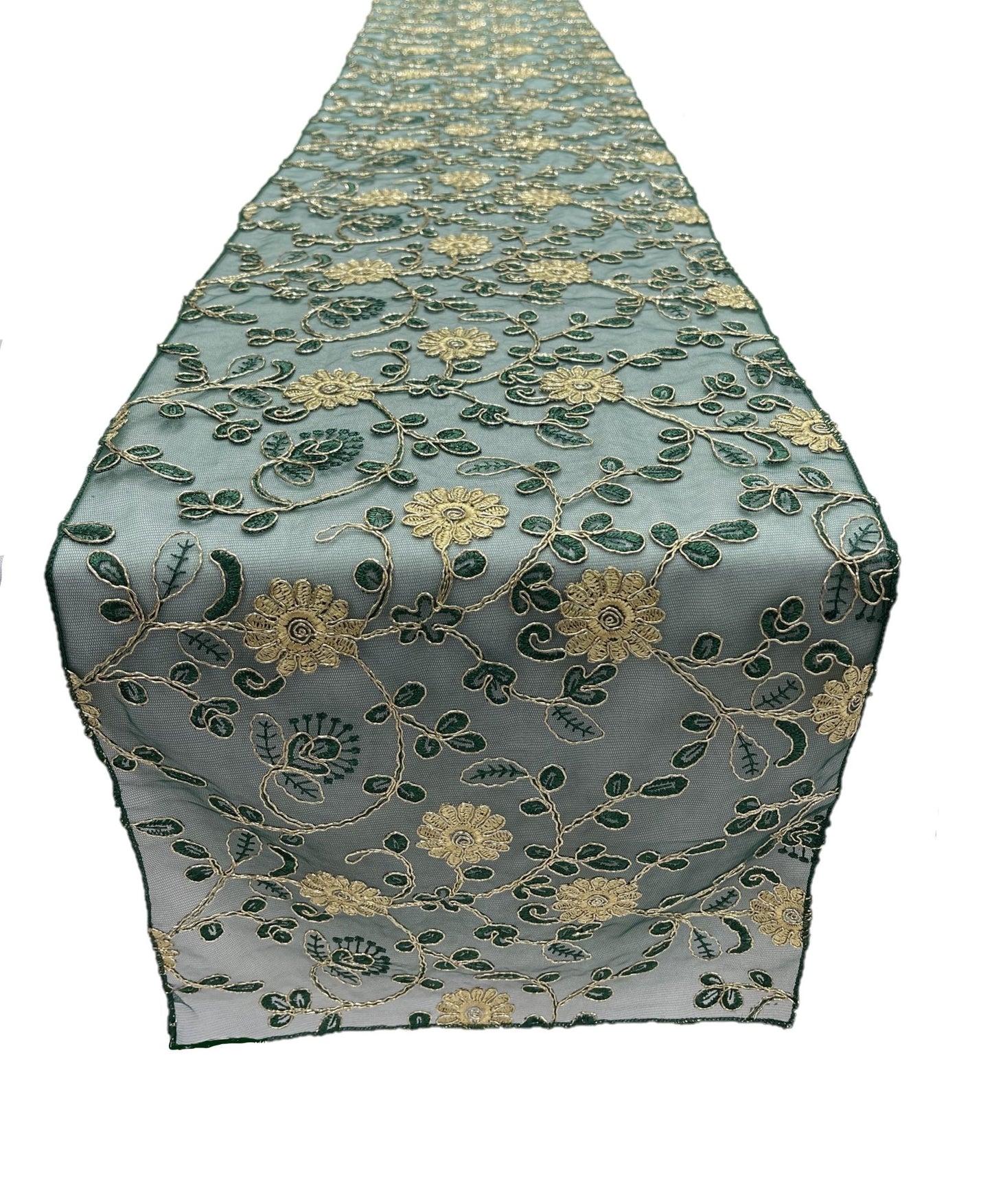 12" Wide x 90" Long Metallic Embroidery Lace Table Runner Wedding Decoration - New Creations Fabric & Foam Inc
