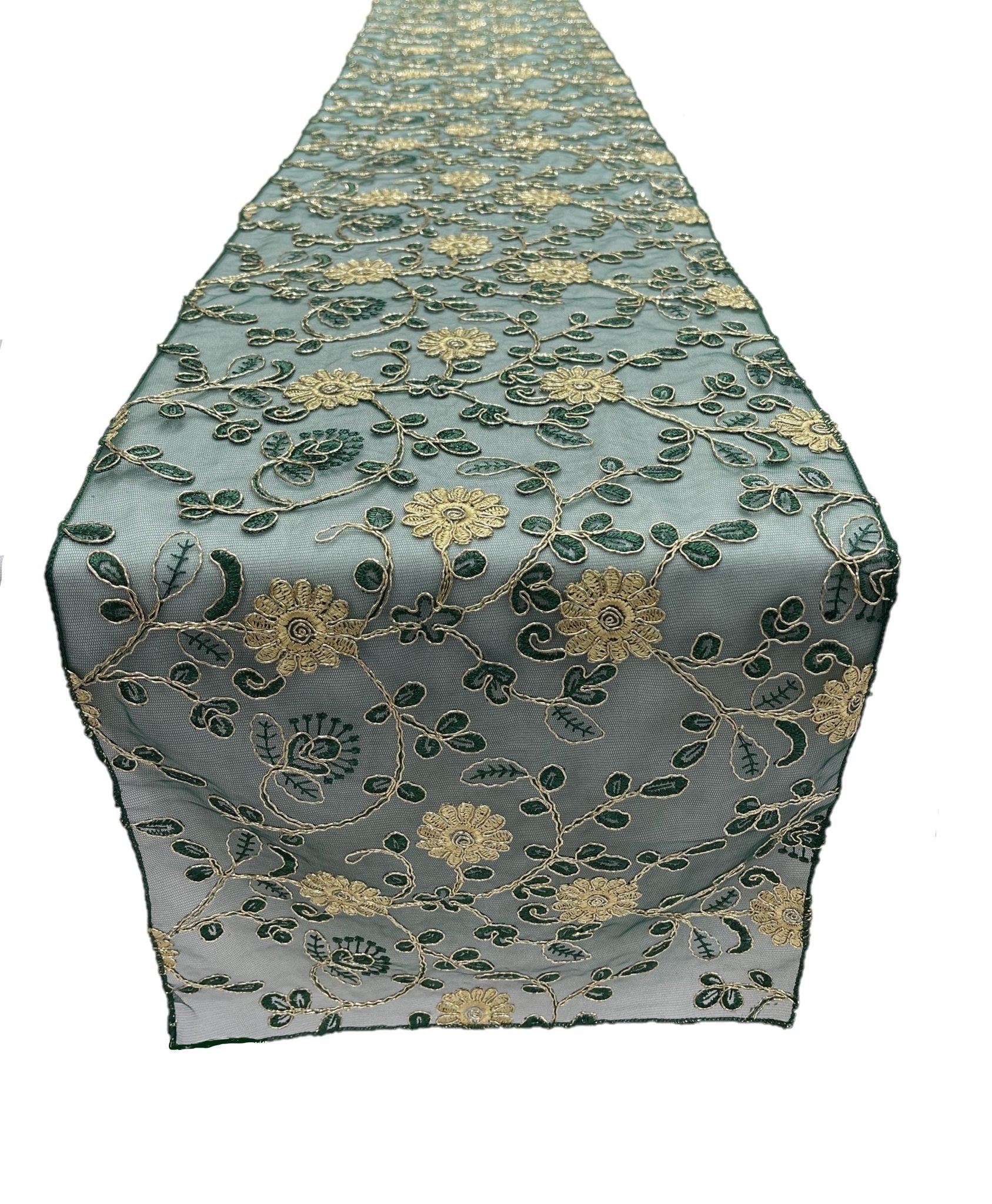 12" Wide x 90" Long Metallic Embroidery Lace Table Runner Wedding Decoration - New Creations Fabric & Foam Inc
