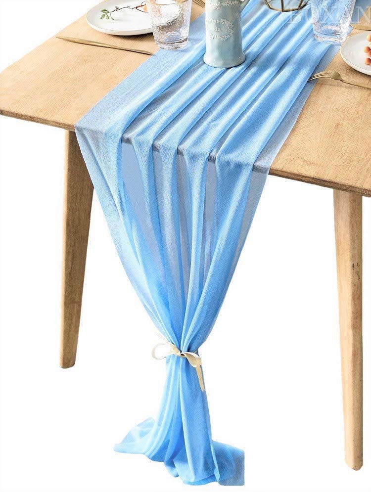 14" Wide Extra Long, Chiffon Wedding Table Runner - New Creations Fabric & Foam Inc