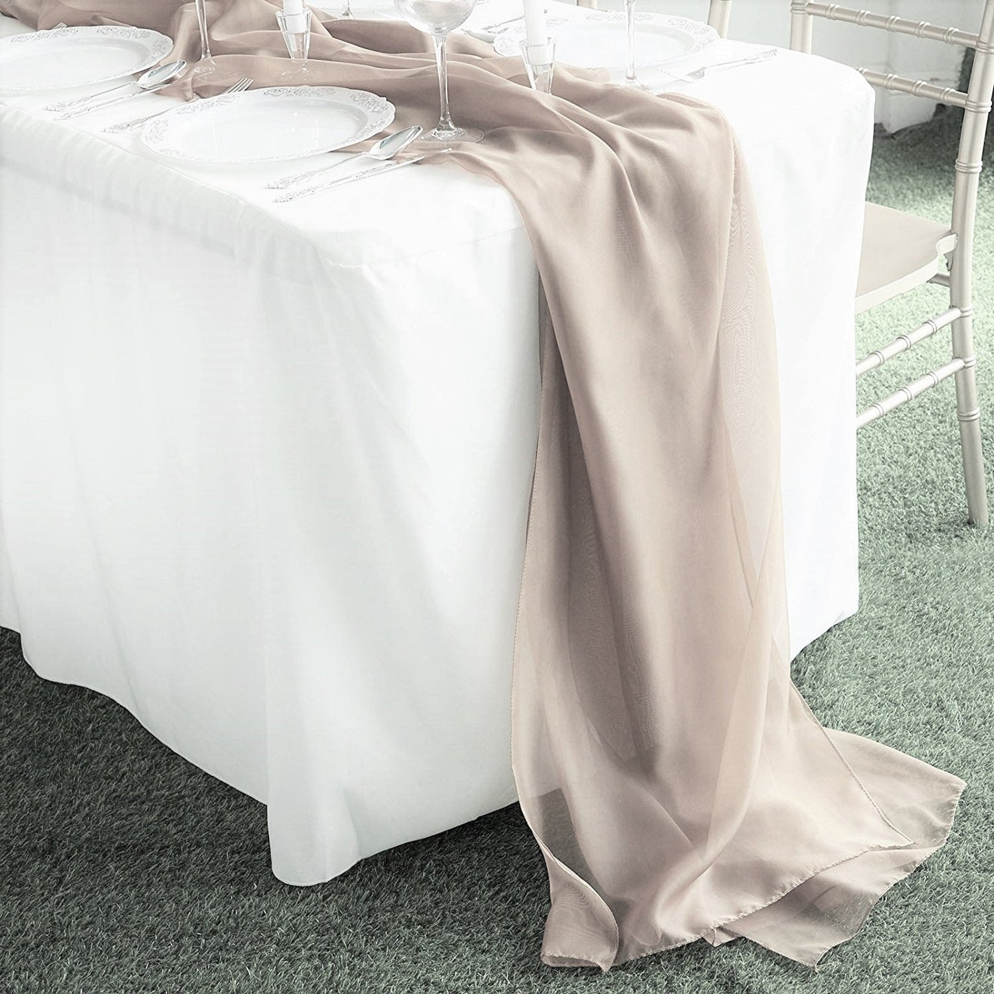 14" Wide Extra Long, Chiffon Wedding Table Runner - New Creations Fabric & Foam Inc