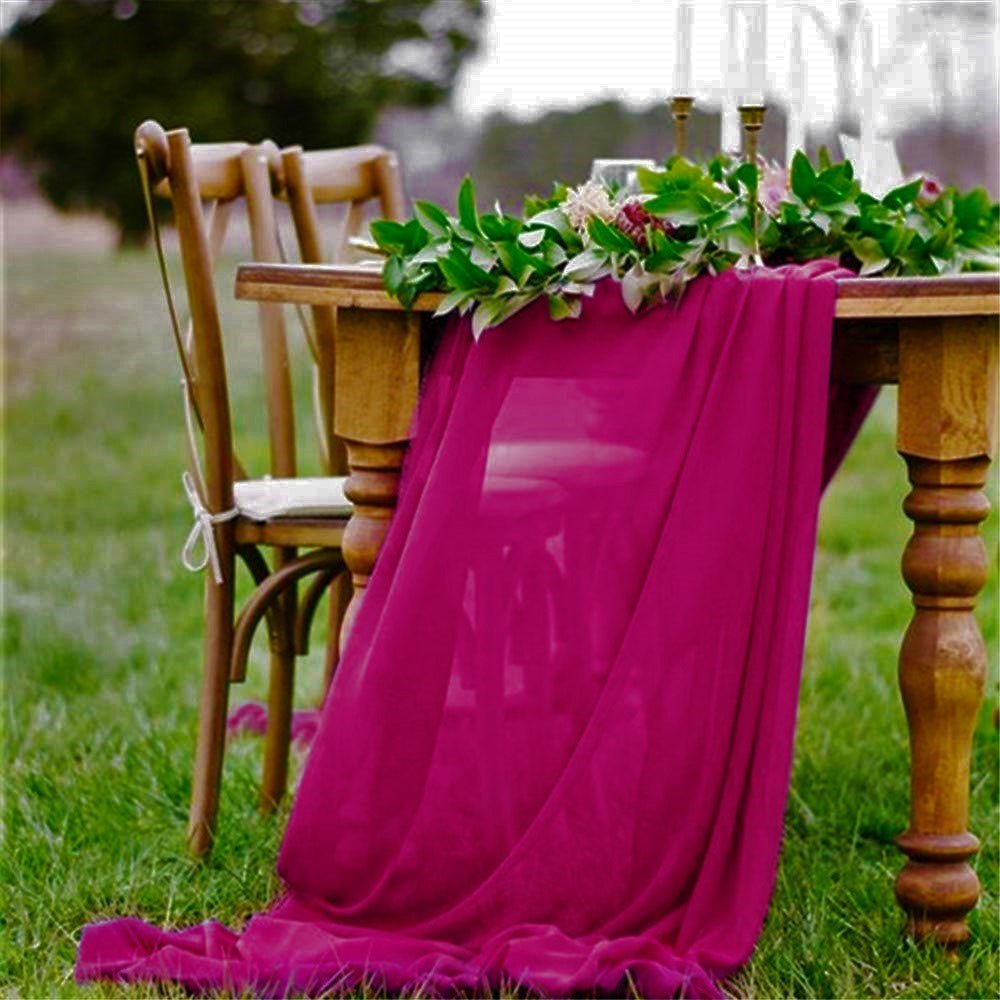 14" Wide Extra Long, Chiffon Wedding Table Runner - New Creations Fabric & Foam Inc