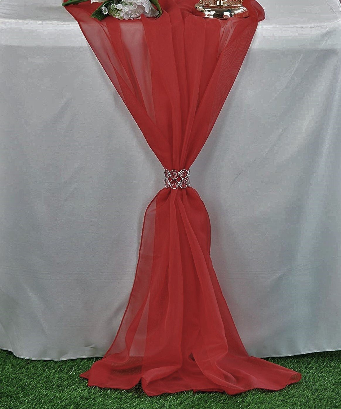 14" Wide Extra Long, Chiffon Wedding Table Runner - New Creations Fabric & Foam Inc