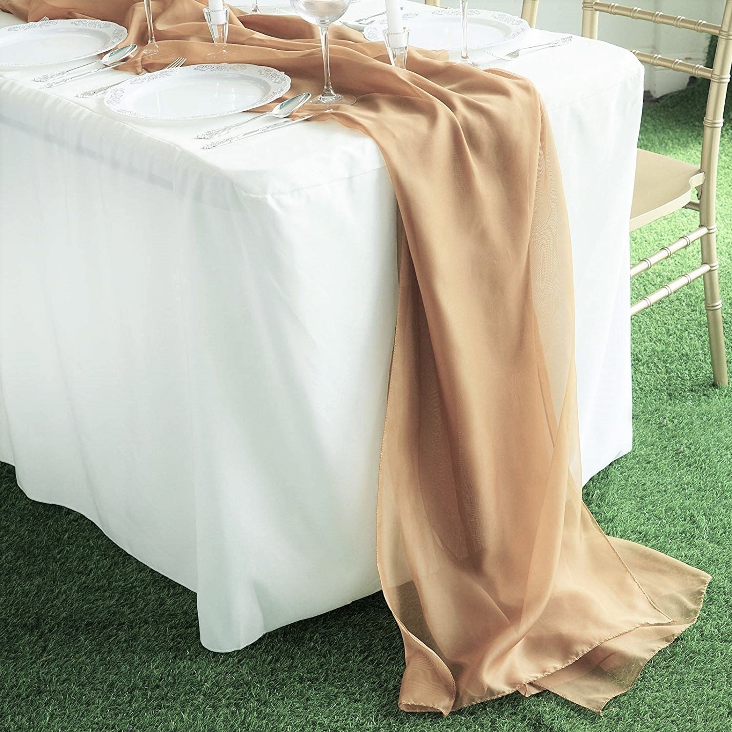 18" Wide Extra Long, Chiffon Wedding Table Runner - New Creations Fabric & Foam Inc