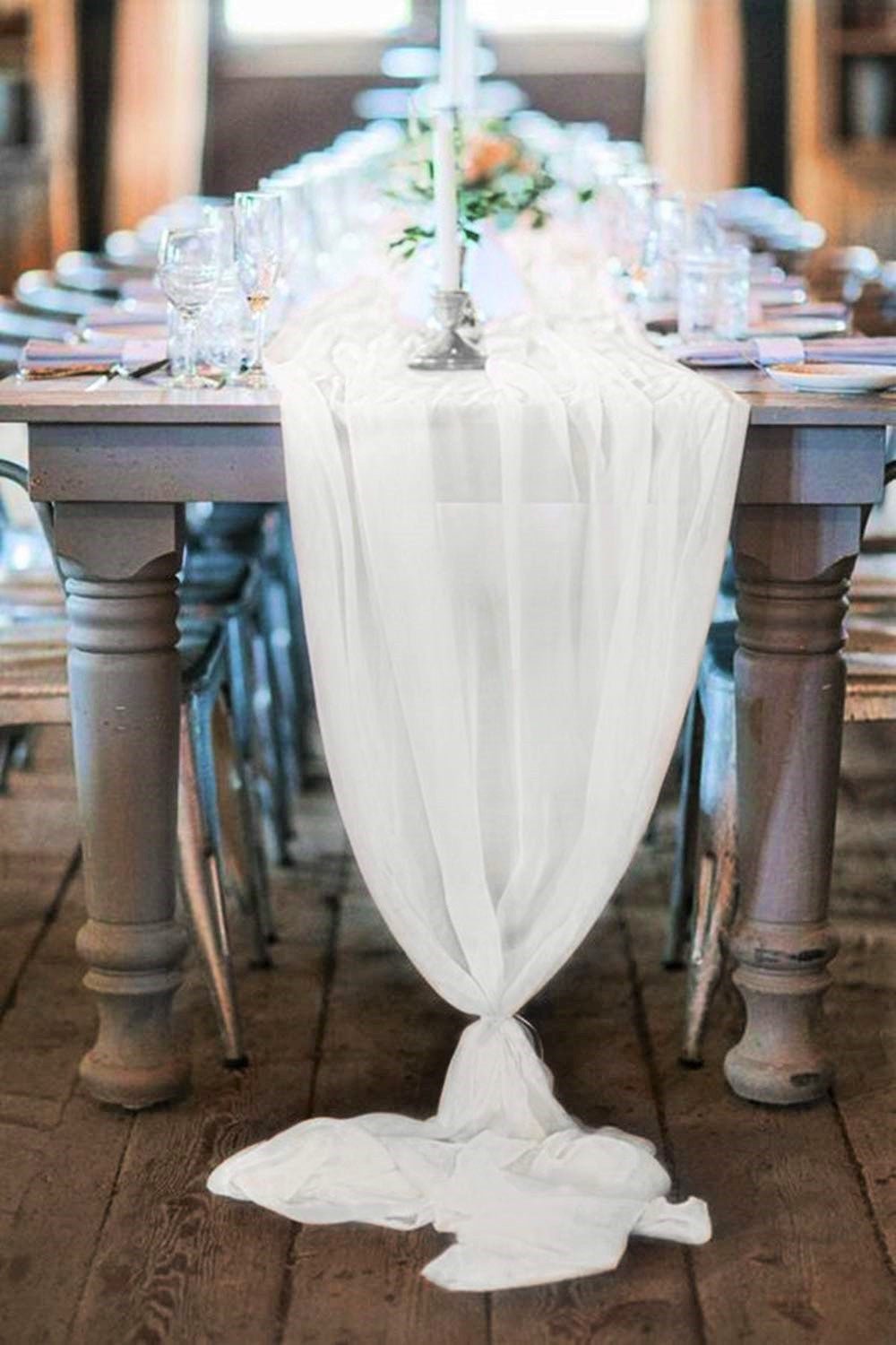 18" Wide Extra Long, Chiffon Wedding Table Runner - New Creations Fabric & Foam Inc