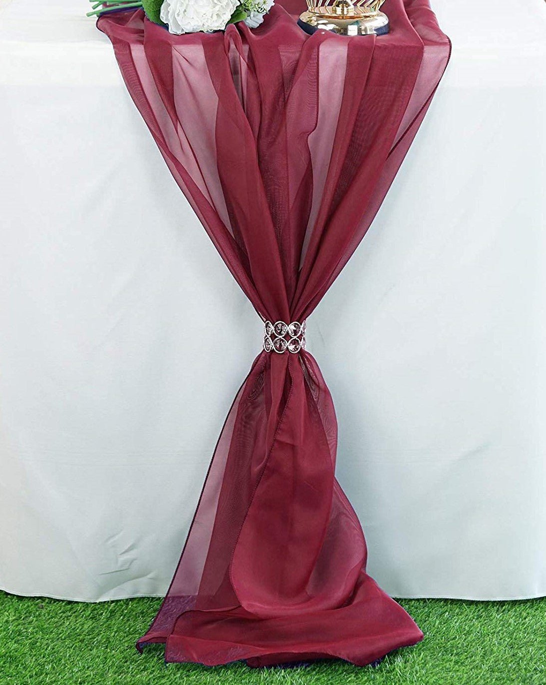 27" Wide Extra Long, Chiffon Wedding Table Runner - New Creations Fabric & Foam Inc