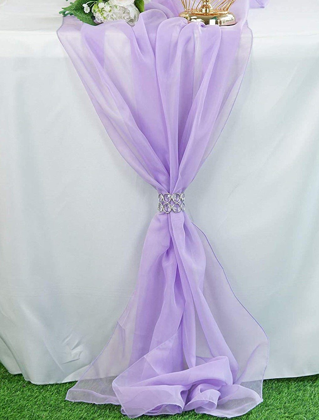 27" Wide Extra Long, Chiffon Wedding Table Runner - New Creations Fabric & Foam Inc
