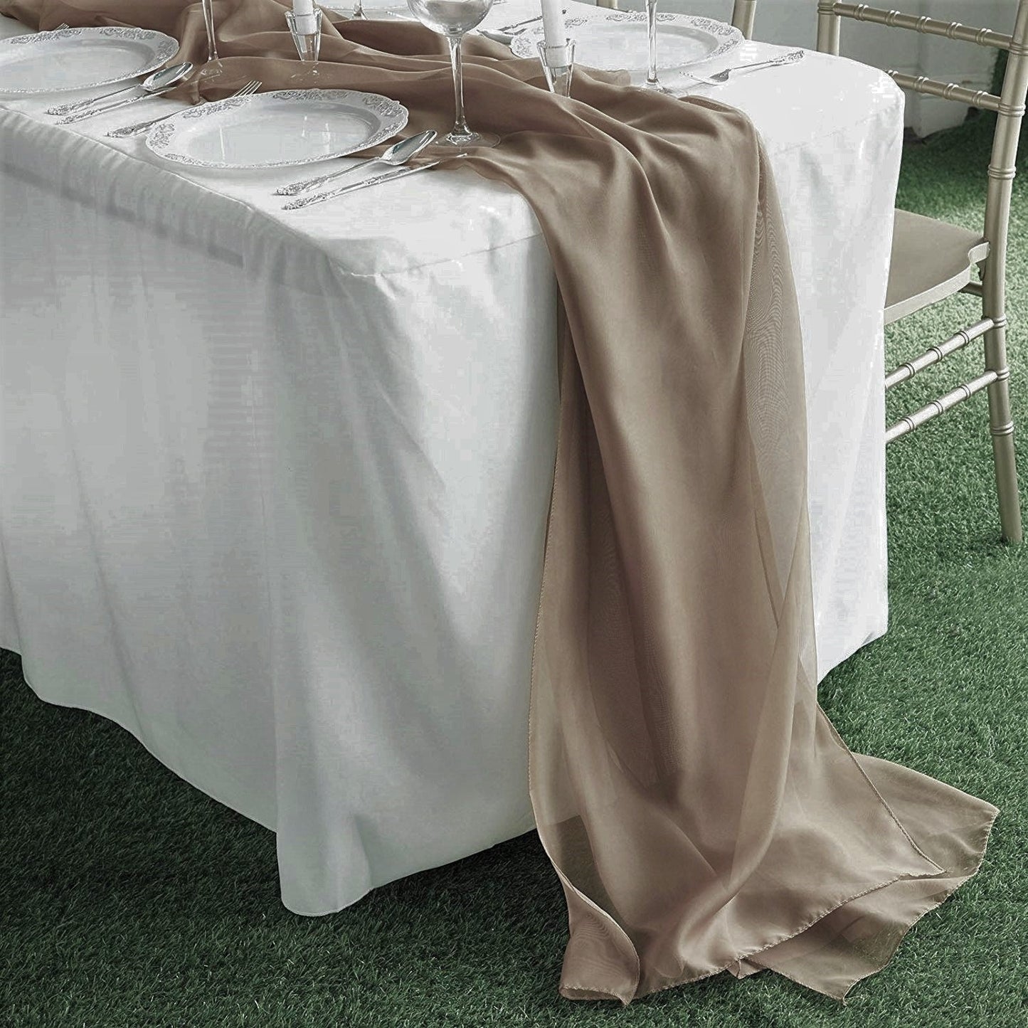 27" Wide Extra Long, Chiffon Wedding Table Runner - New Creations Fabric & Foam Inc