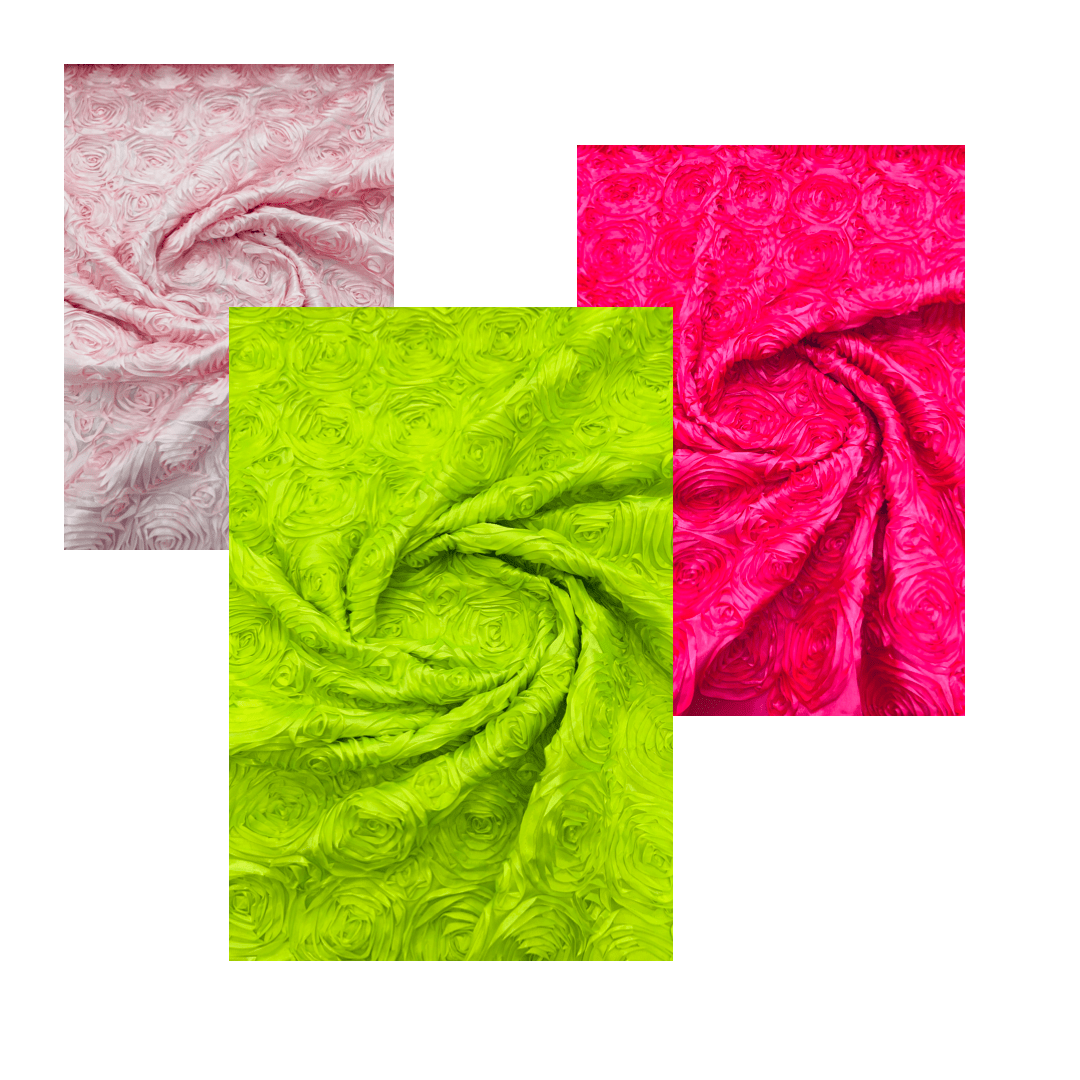 3D ROSETTE SATIN FABRIC (by the yard) - New Creations Fabric & Foam Inc