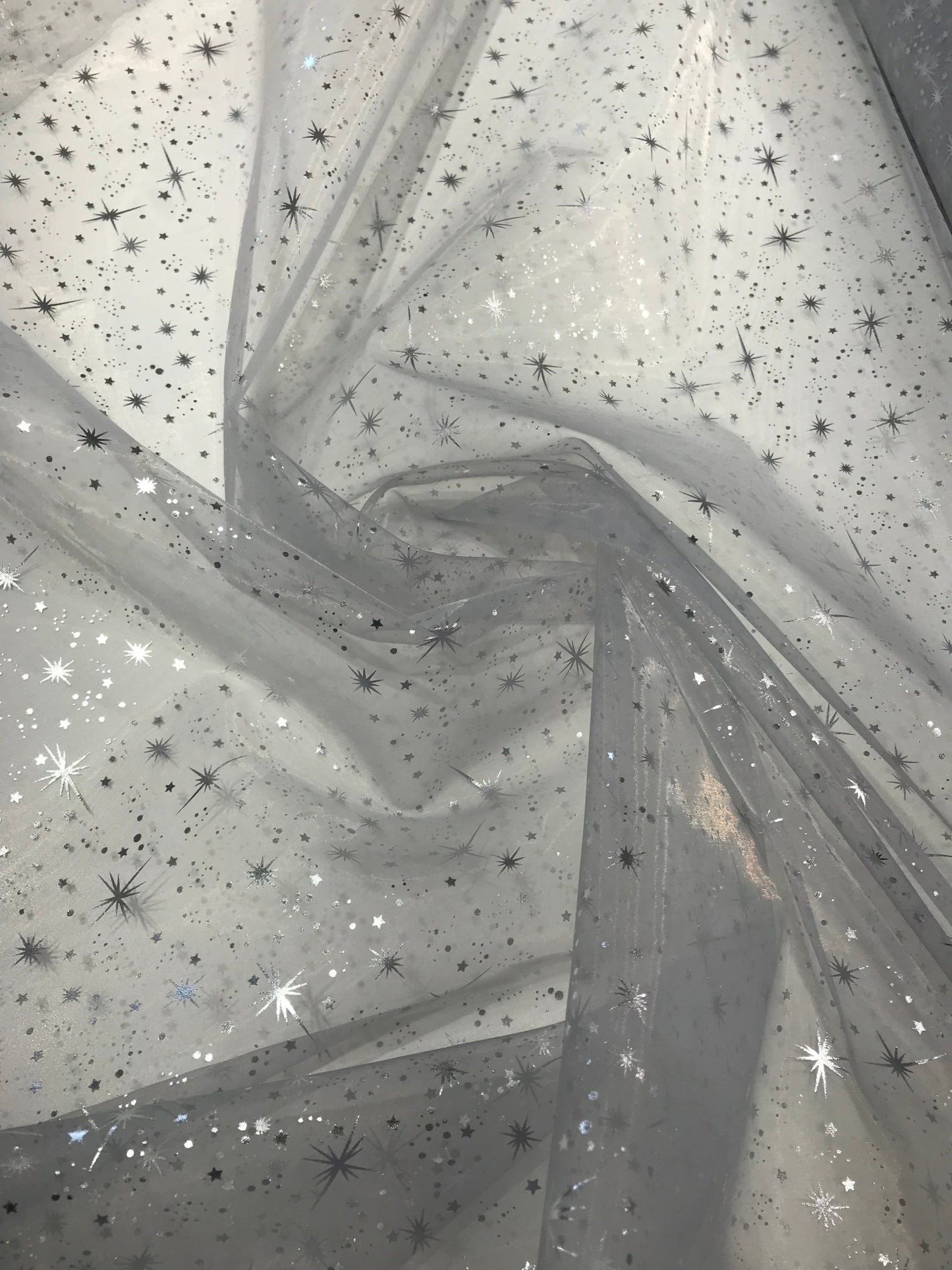 58" SQUARE FOIL STARS TABLECLOTH - New Creations Fabric & Foam Inc