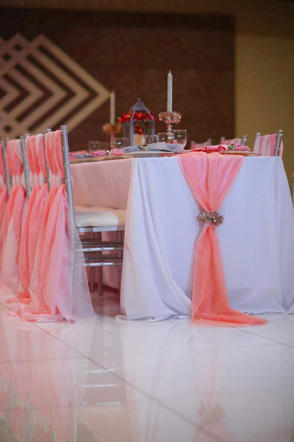 58" Wide Extra Long, Chiffon Wedding Table Runner - New Creations Fabric & Foam Inc