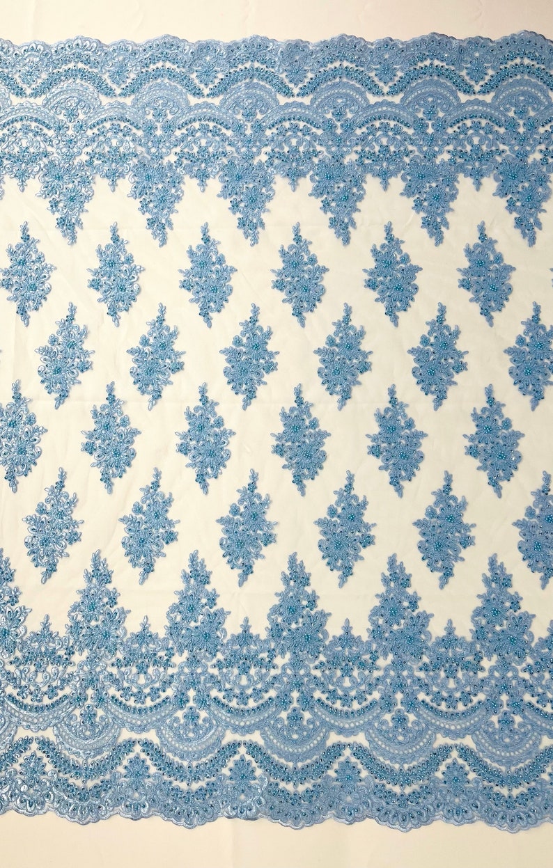 Erin Diamond Beaded Metallic Floral Embroider On a Mesh Lace Fabric-Sold By The Yard
