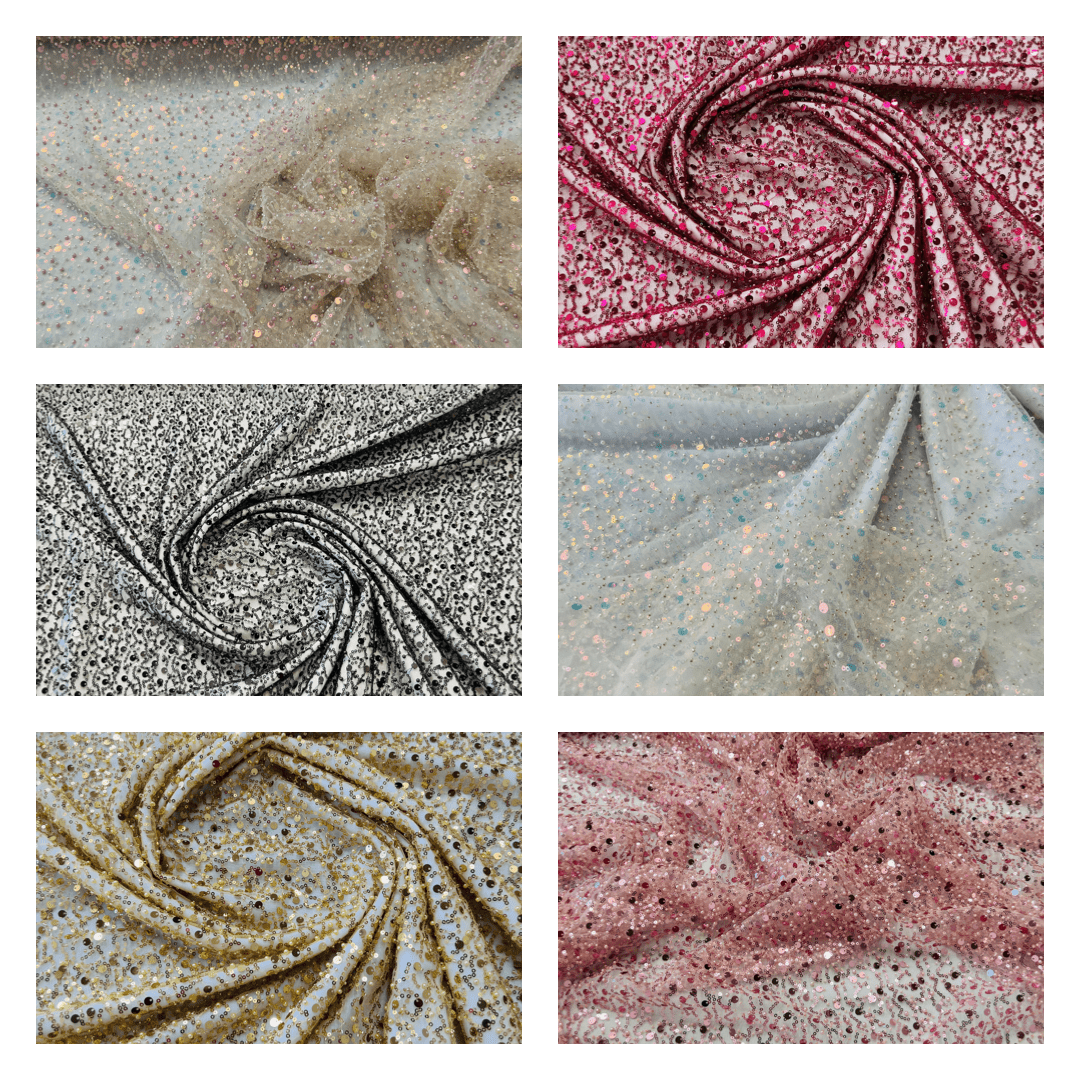 All over Heavy hand beaded princess design embroider with beads - pearls - sequins on a mesh lace - sold by yard. - New Creations Fabric & Foam Inc