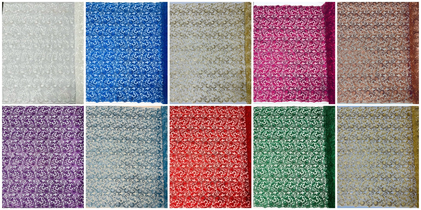 Angela Metallic corded lace fabric - prom - sold by the yard. - New Creations Fabric & Foam Inc