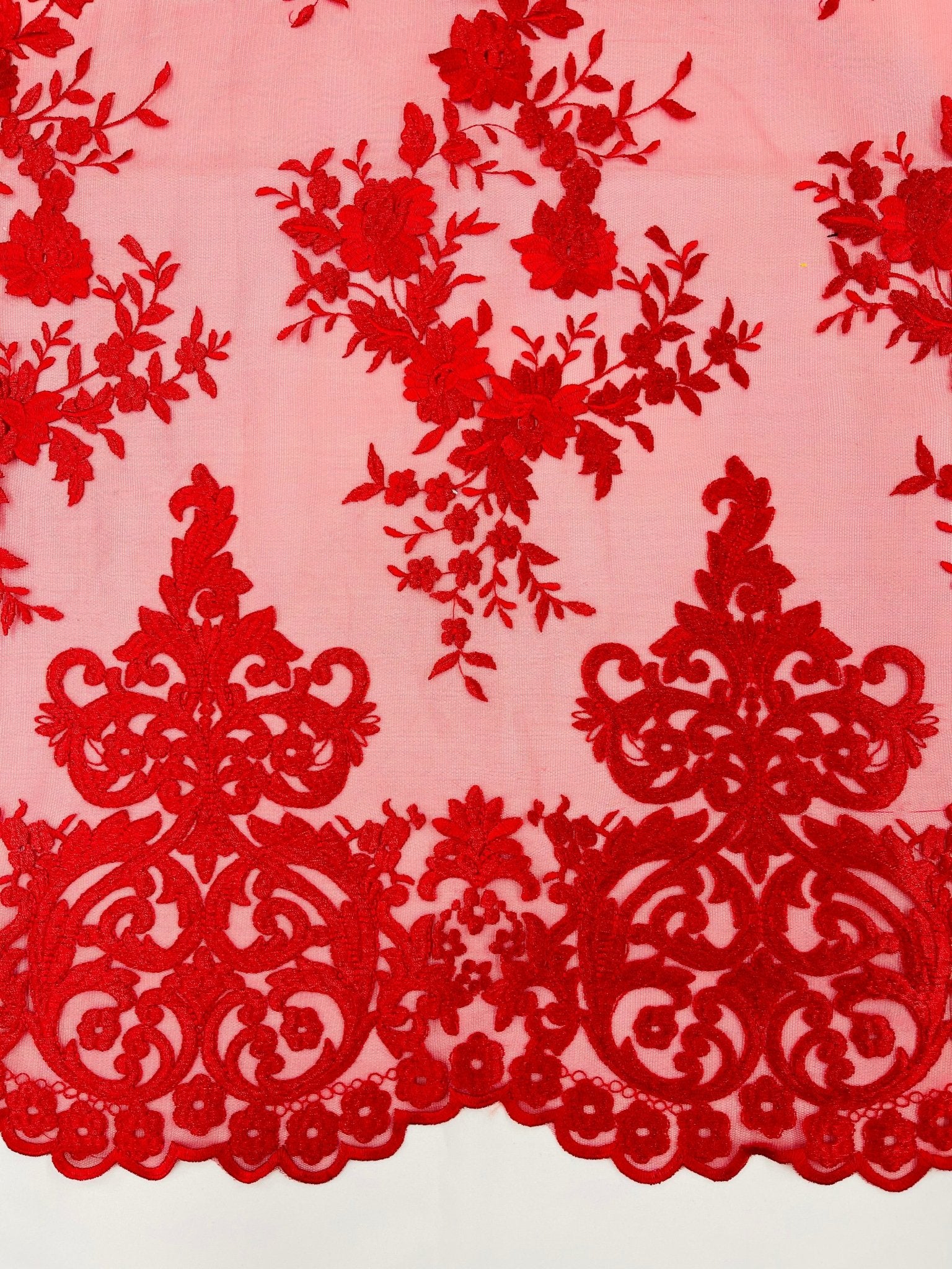Elegant flower damask flat lace embroidery on a mesh - sold by the yard. - New Creations Fabric & Foam Inc