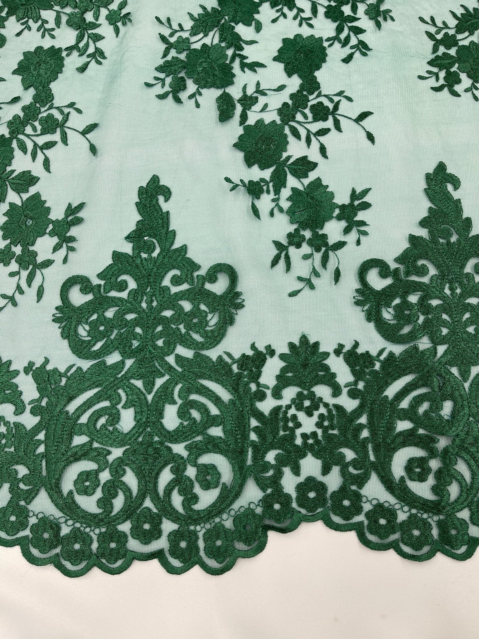 Elegant flower damask flat lace embroidery on a mesh - sold by the yard. - New Creations Fabric & Foam Inc