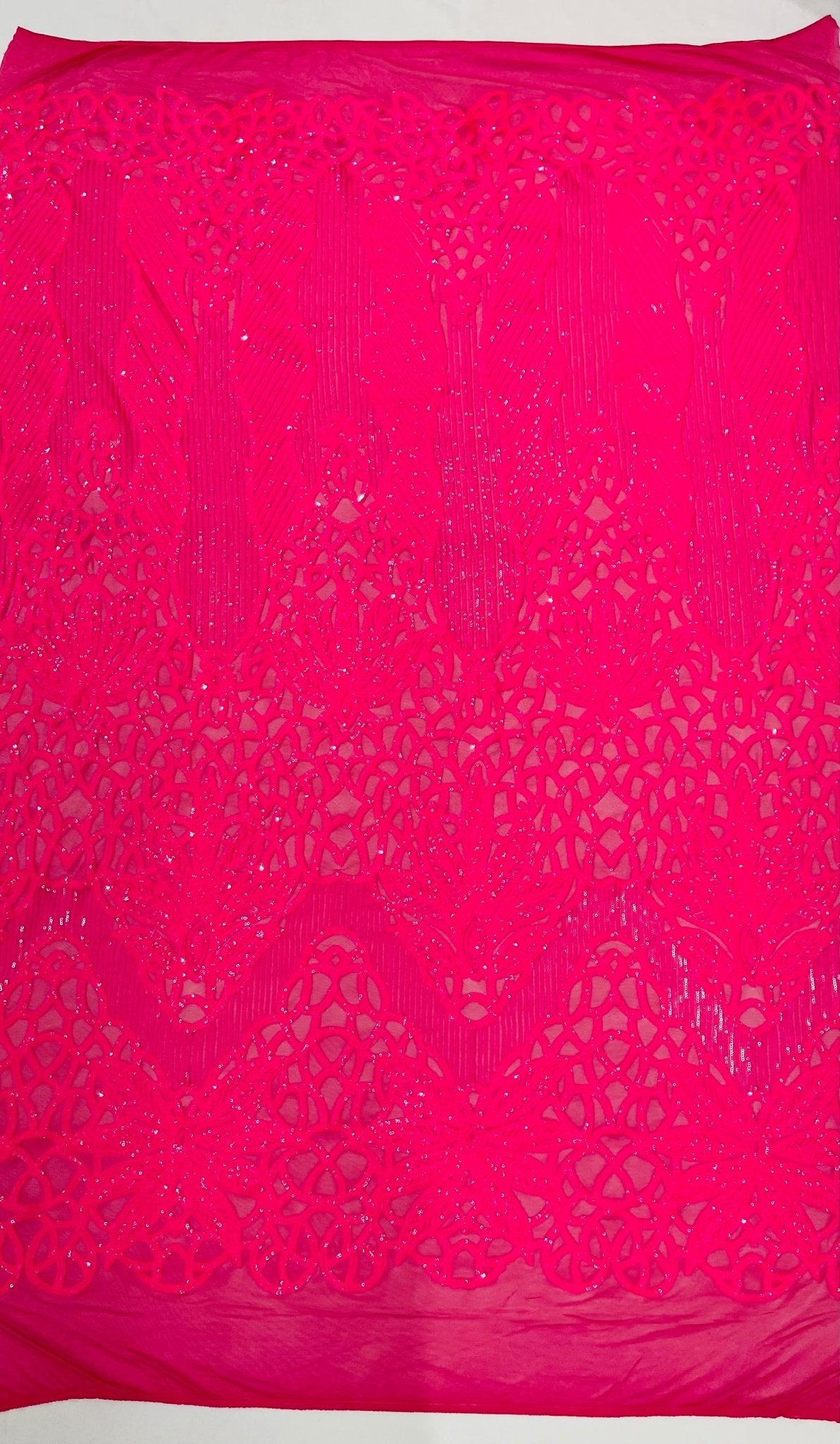 Feather Damask Shiny Sequin Design on a 4 Way Stretch mesh Fabric - Prom Night - Sold by The Yard. - New Creations Fabric & Foam Inc