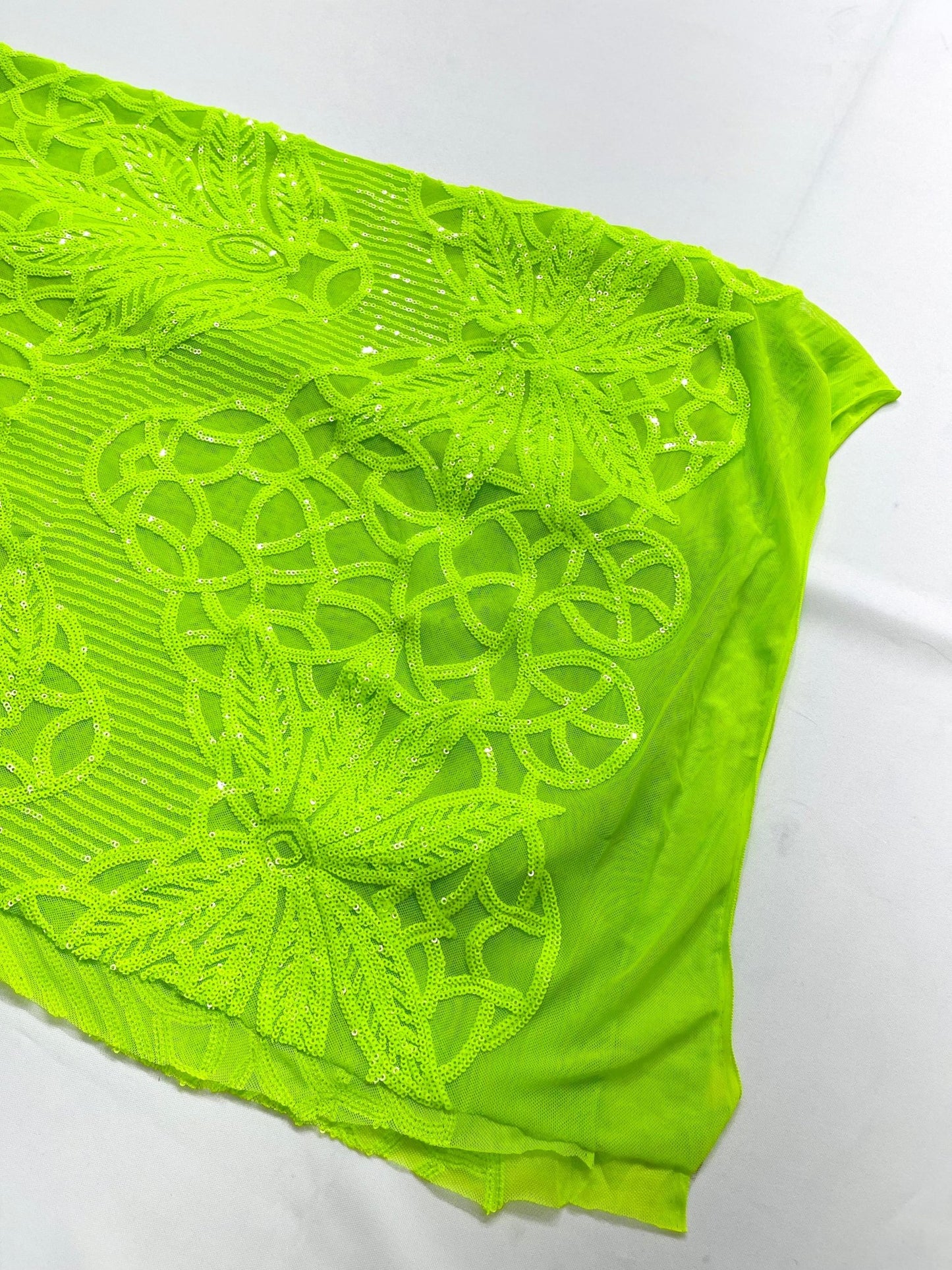 Feather Damask Shiny Sequin Design on a 4 Way Stretch mesh Fabric - Prom Night - Sold by The Yard. - New Creations Fabric & Foam Inc