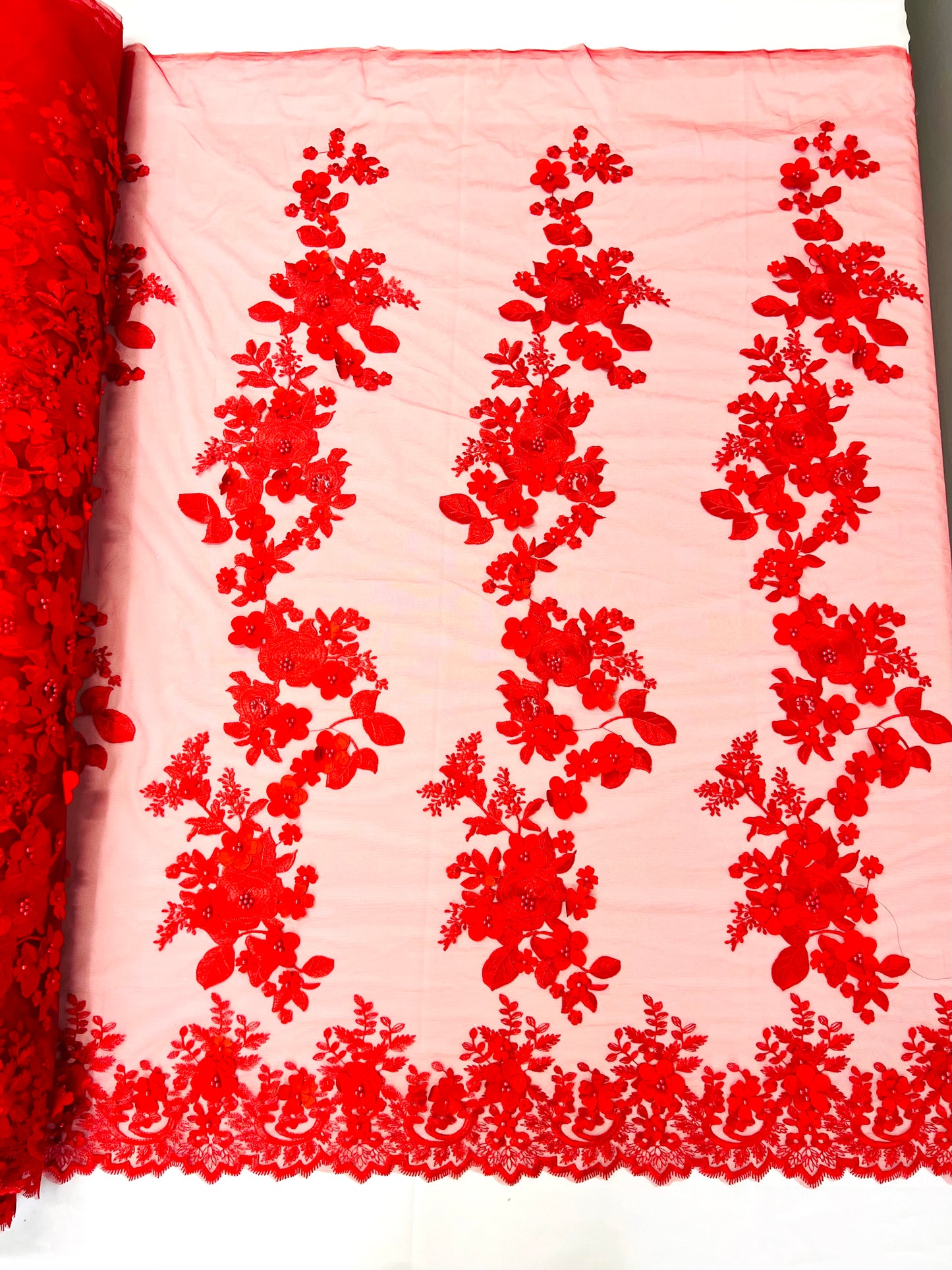 Scarlet 3d Floral Design Lace 54" Wide| New Creations Fabric & Foam Inc.