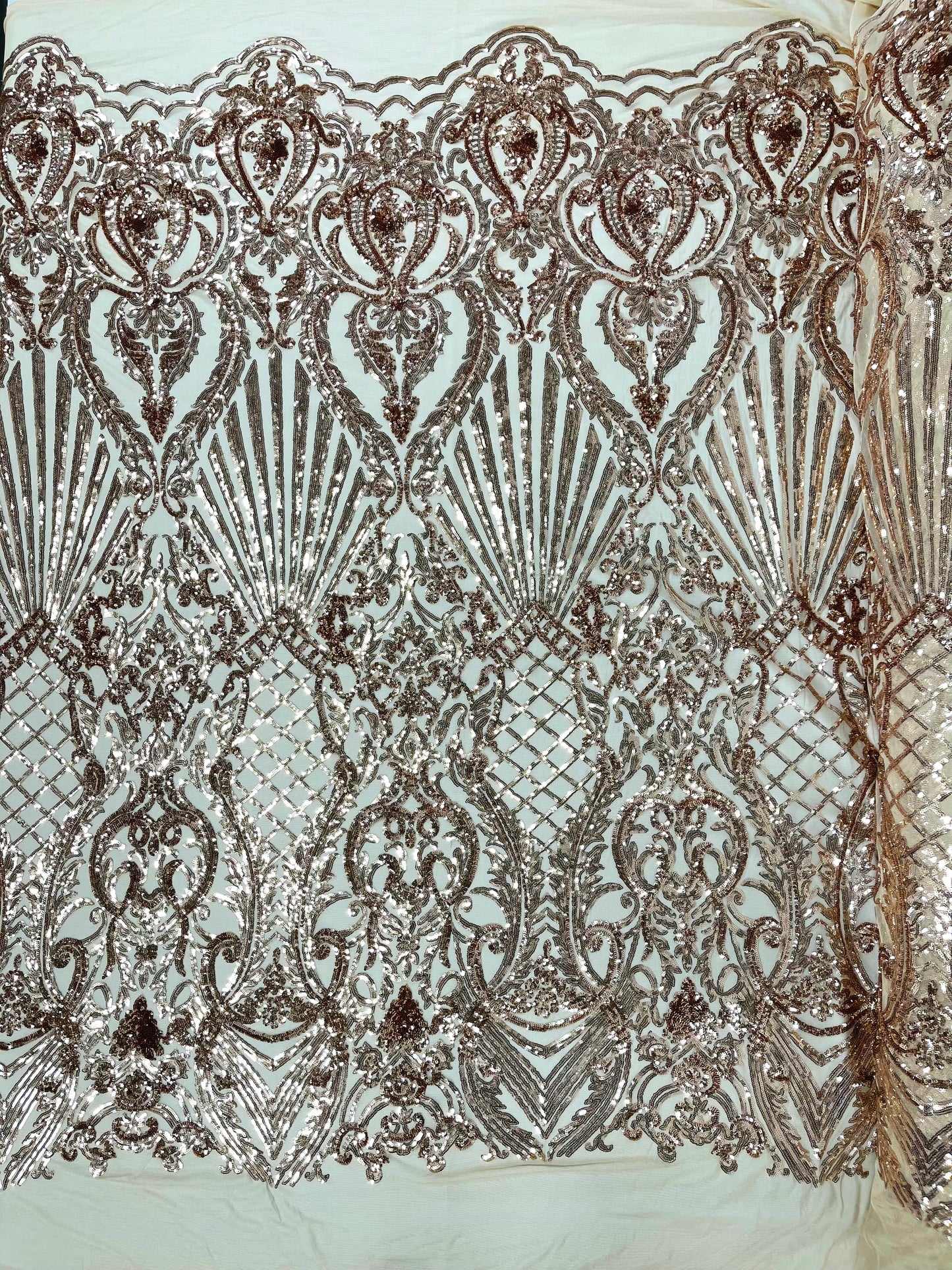 Sea Shell Sequin Damask Fabric 54” Wide| New Creations Fabric & Foam Inc.