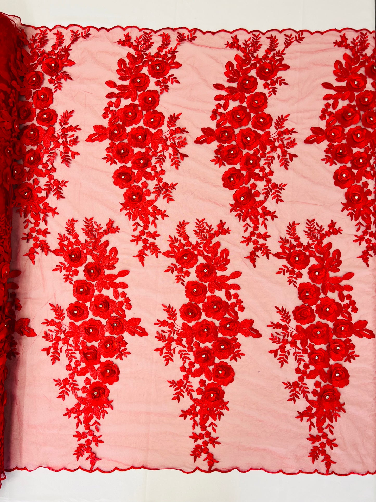 Rosa 3d Floral Design With Rhinestones 54" Wide| New Creations Fabric & Foam Inc.