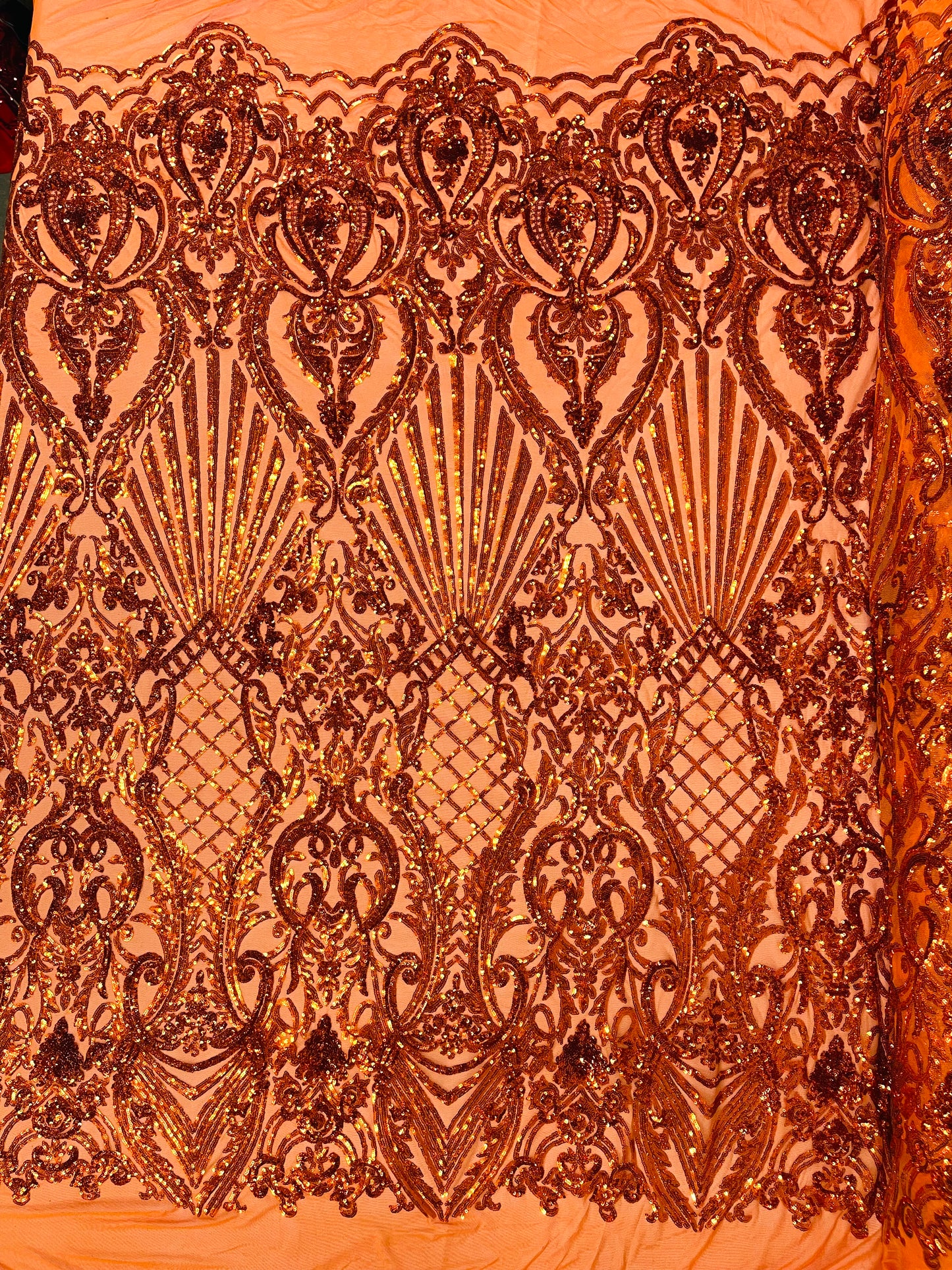 Sea Shell Sequin Damask Fabric 54” Wide| New Creations Fabric & Foam Inc.