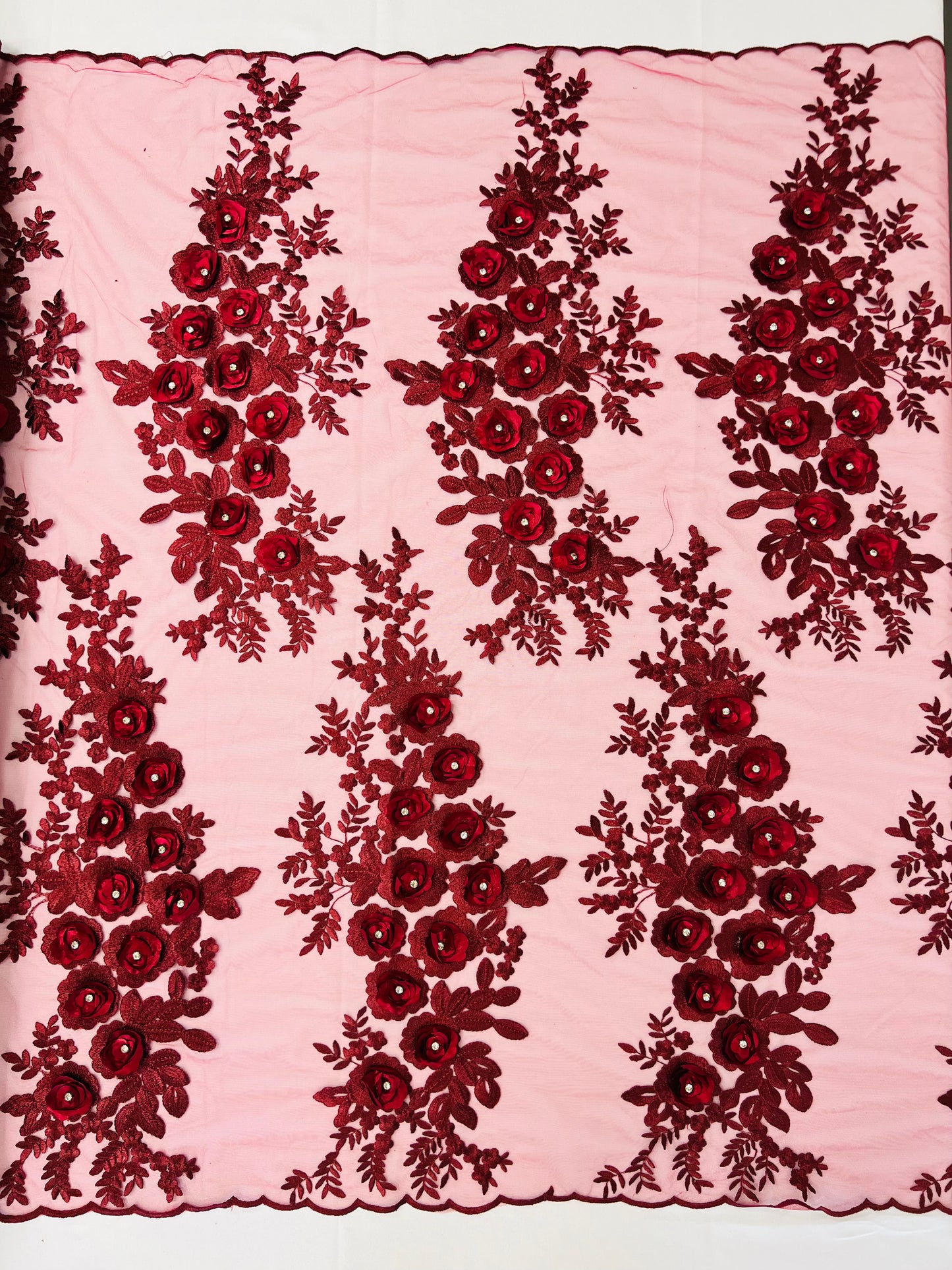 Rosa 3d Floral Design With Rhinestones 54" Wide| New Creations Fabric & Foam Inc.