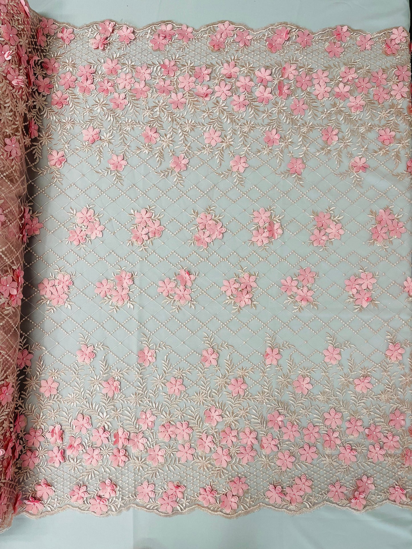 Lia 3d Floral Design Lace 54" Wide| New Creations Fabric & Foam Inc.