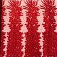 New Vegas heavy beaded feather design embroidery on a mesh fabric-Sold by the panel