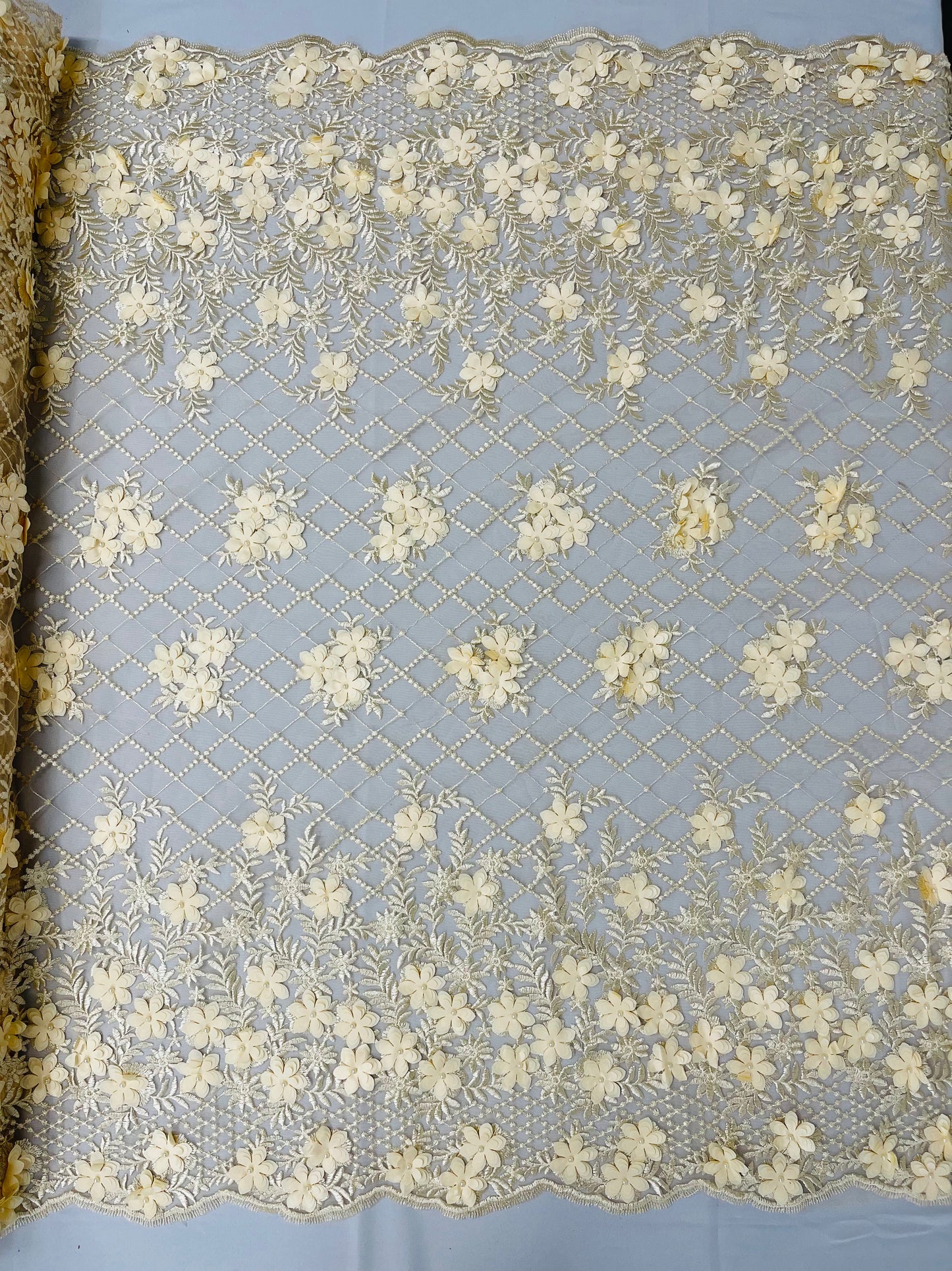 Lia 3d Floral Design Lace 54" Wide| New Creations Fabric & Foam Inc.