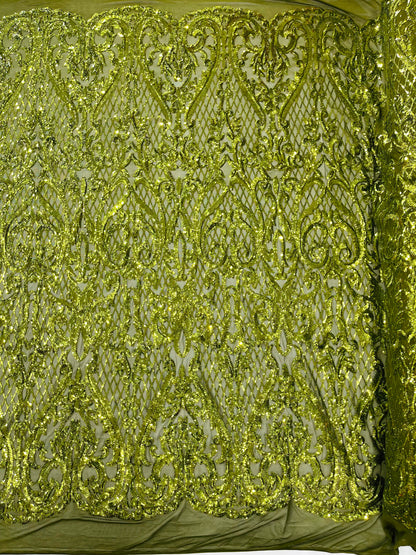 Heart Sequin Damask Fabric 54” Wide| New Creations Fabric & Foam Inc.