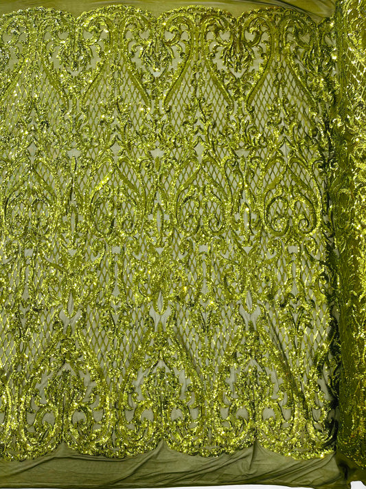 Heart Sequin Damask Fabric 54” Wide| New Creations Fabric & Foam Inc.
