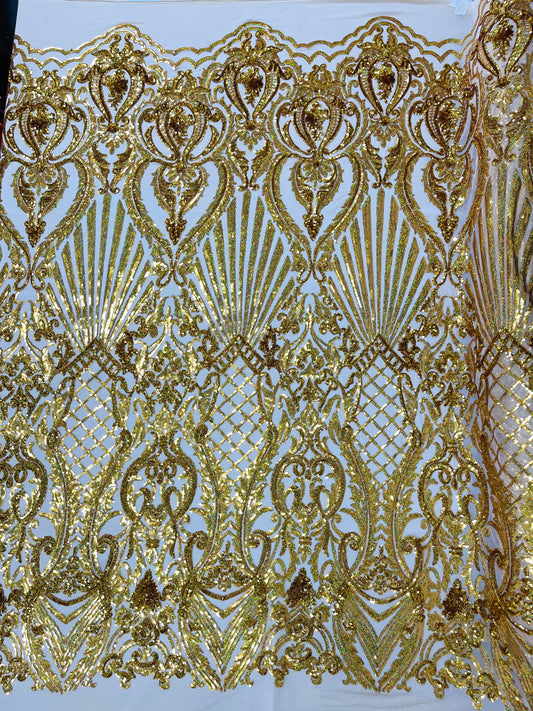 Sea Shell Sequin Damask Fabric 54” Wide| New Creations Fabric & Foam Inc.