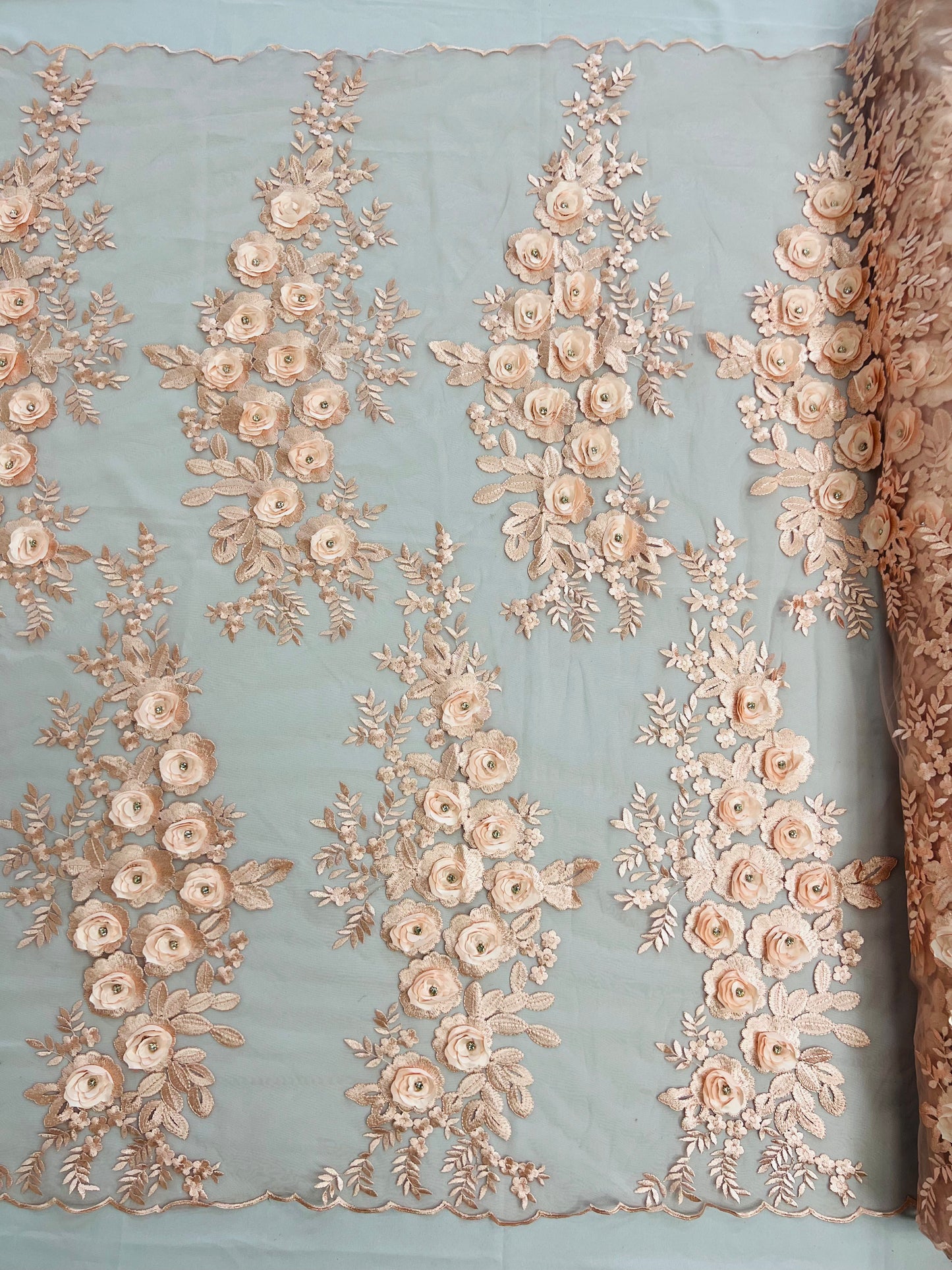 Rosa 3d Floral Design With Rhinestones 54" Wide| New Creations Fabric & Foam Inc.