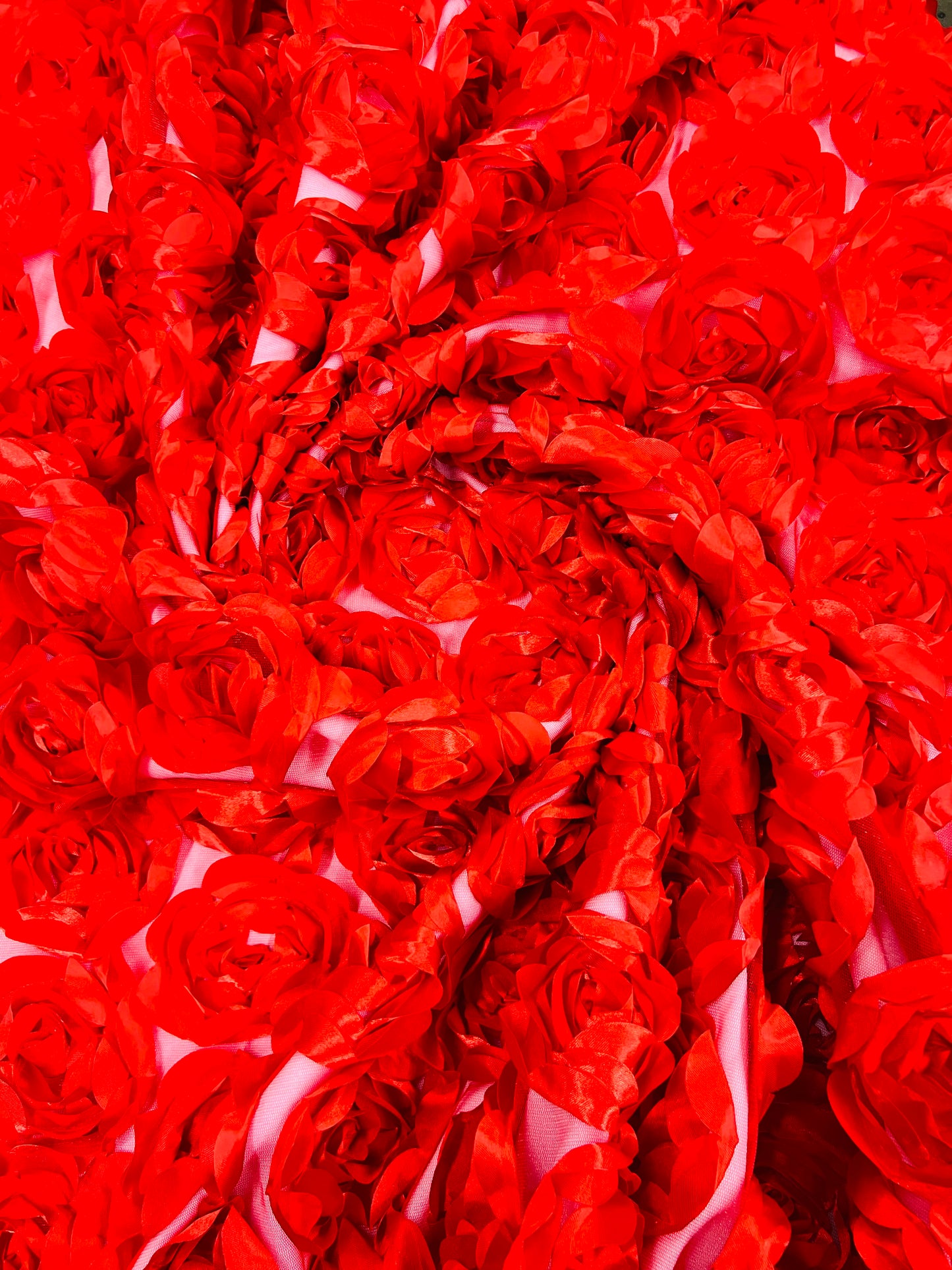 3D Roses On A Mesh 54" Wide| New Creations Fabric & Foam Inc.