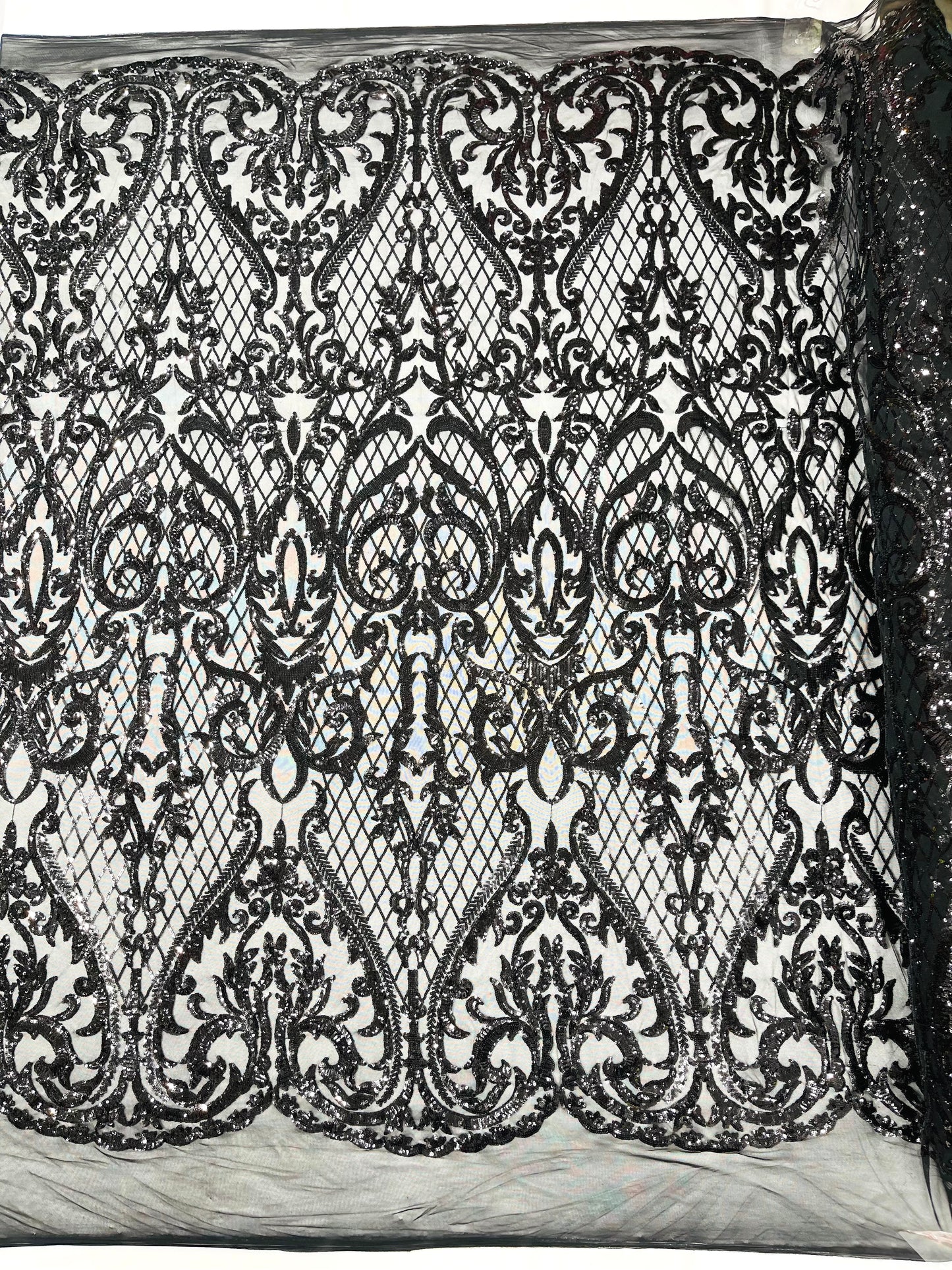 Heart Sequin Damask Fabric 54” Wide| New Creations Fabric & Foam Inc.