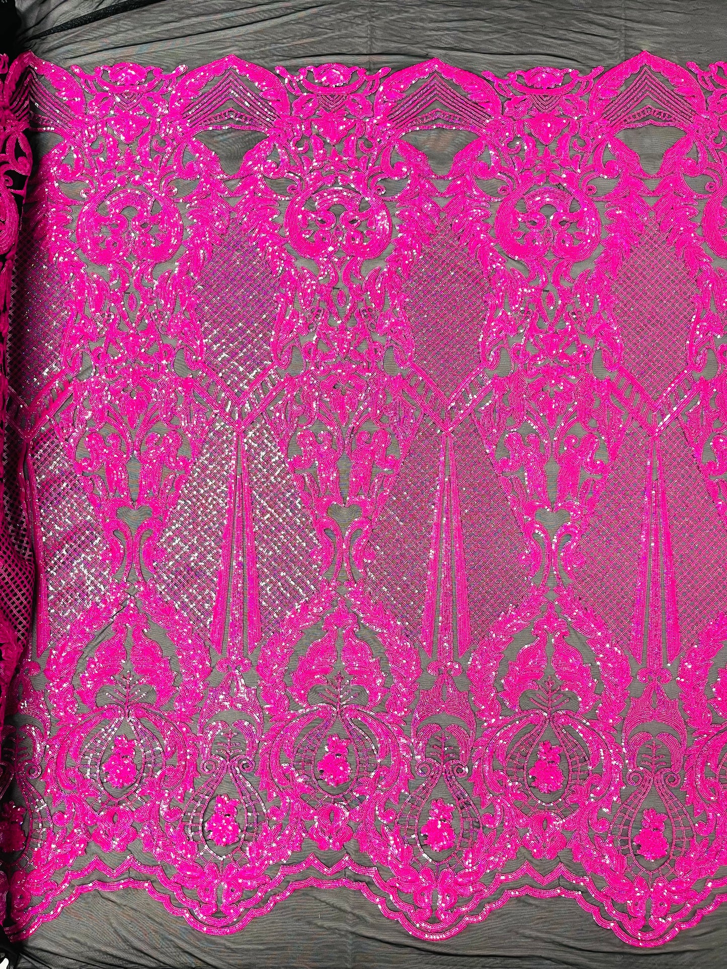 Small Damask Pattern Sequin Fabric 54” Wide| New Creations Fabric & Foam Inc.