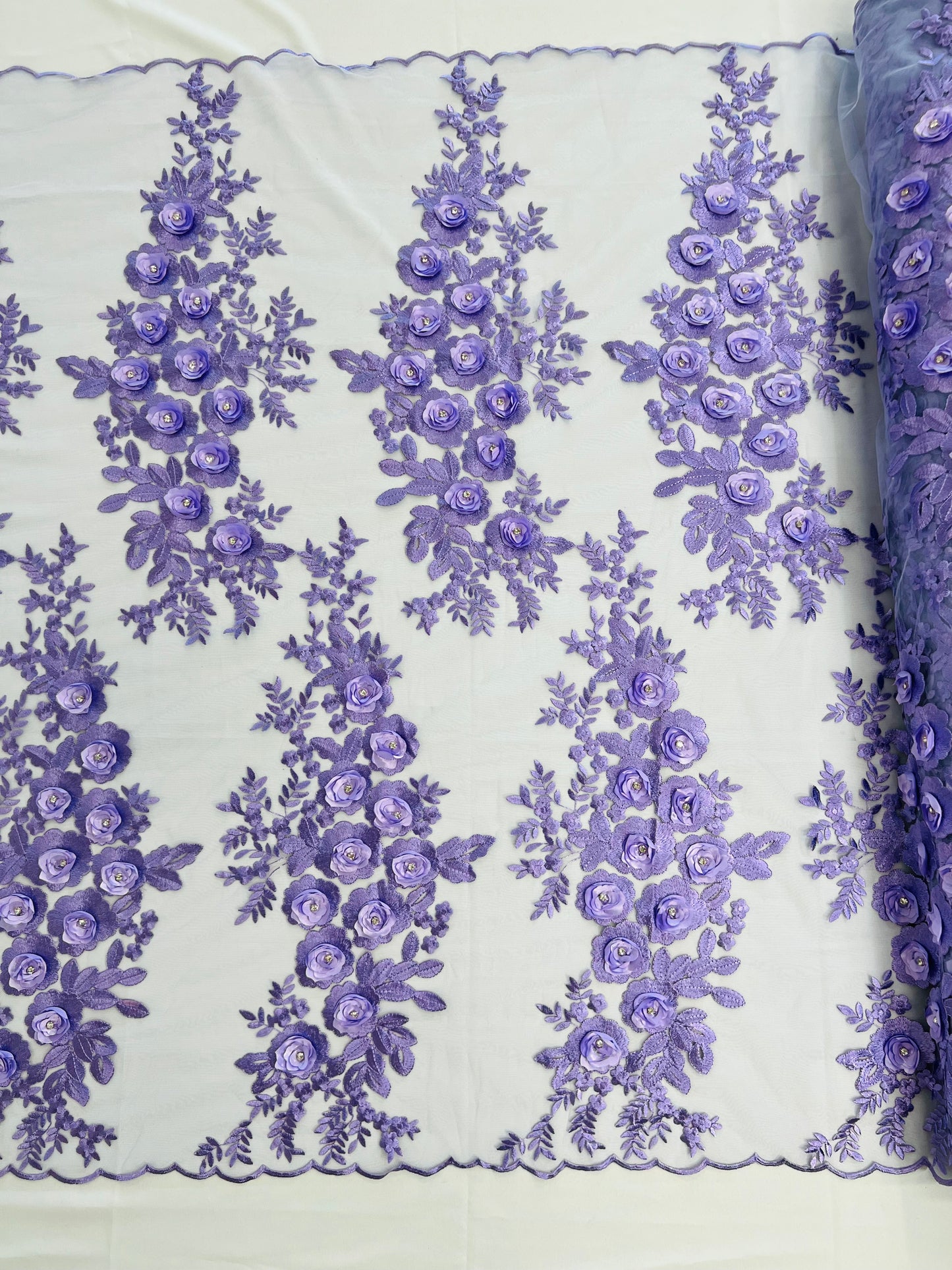 Rosa 3d Floral Design With Rhinestones 54" Wide| New Creations Fabric & Foam Inc.