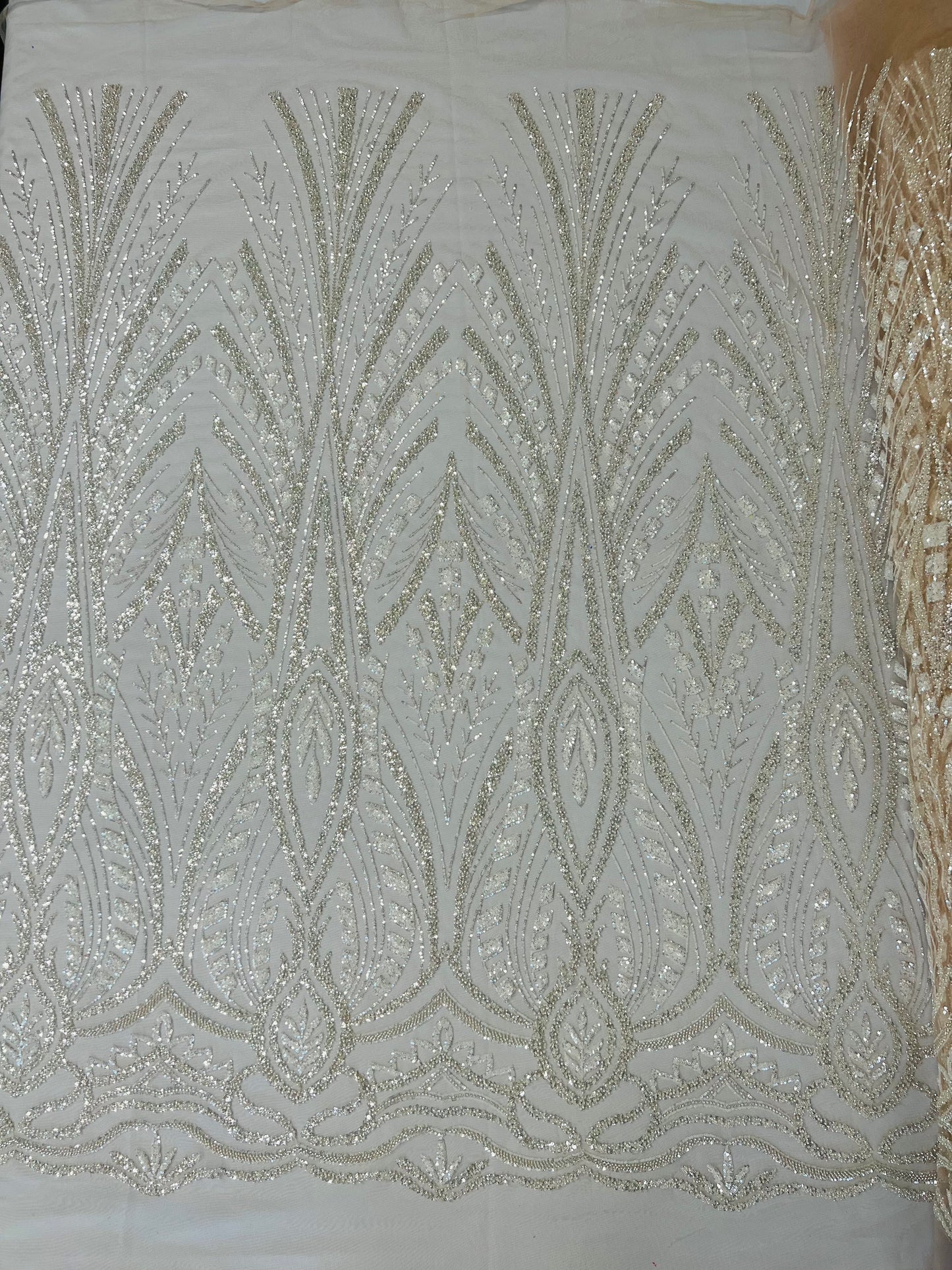 Heavy Beaded Damask Lace 54" Wide| New Creations Fabric & Foam Inc.