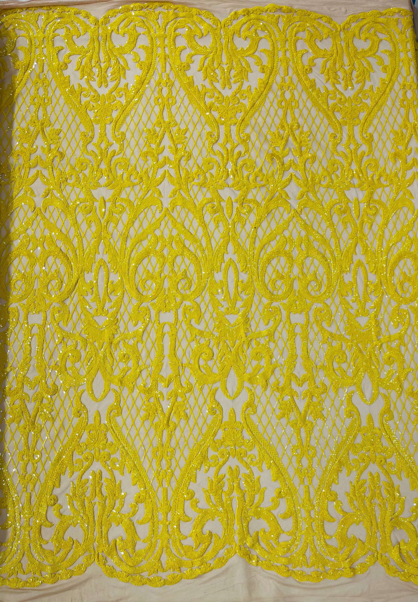 Heart Sequin Damask Fabric 54” Wide| New Creations Fabric & Foam Inc.