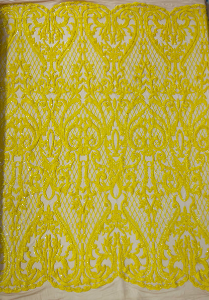 Heart Sequin Damask Fabric 54” Wide| New Creations Fabric & Foam Inc.