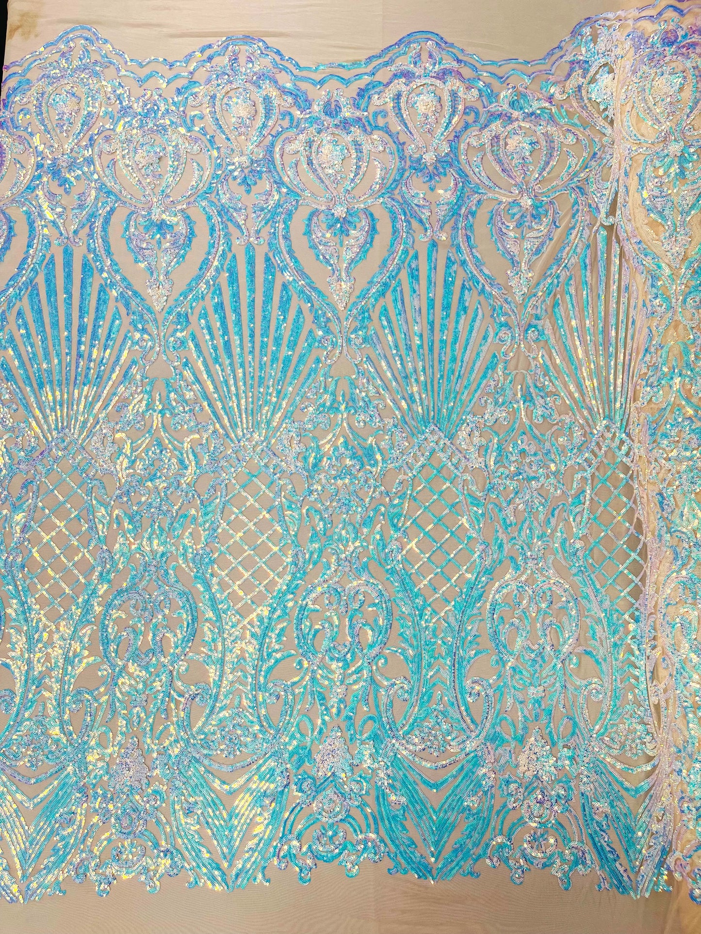 Sea Shell Sequin Damask Fabric 54” Wide| New Creations Fabric & Foam Inc.