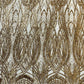 Feather damask shiny sequin design on a 4 way stretch mesh| New Creations Fabric & Foam Inc.