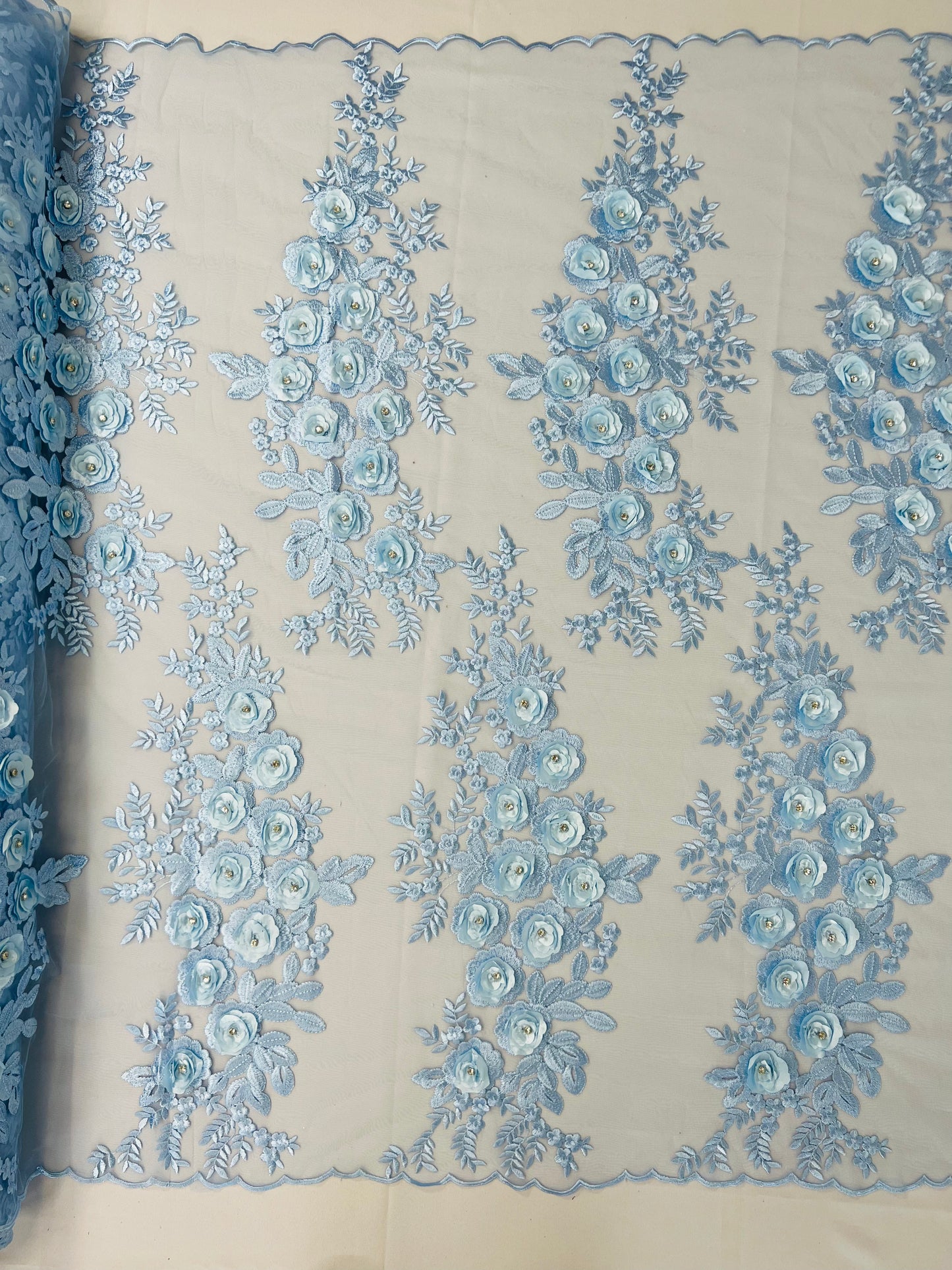 Rosa 3d Floral Design With Rhinestones 54" Wide| New Creations Fabric & Foam Inc.