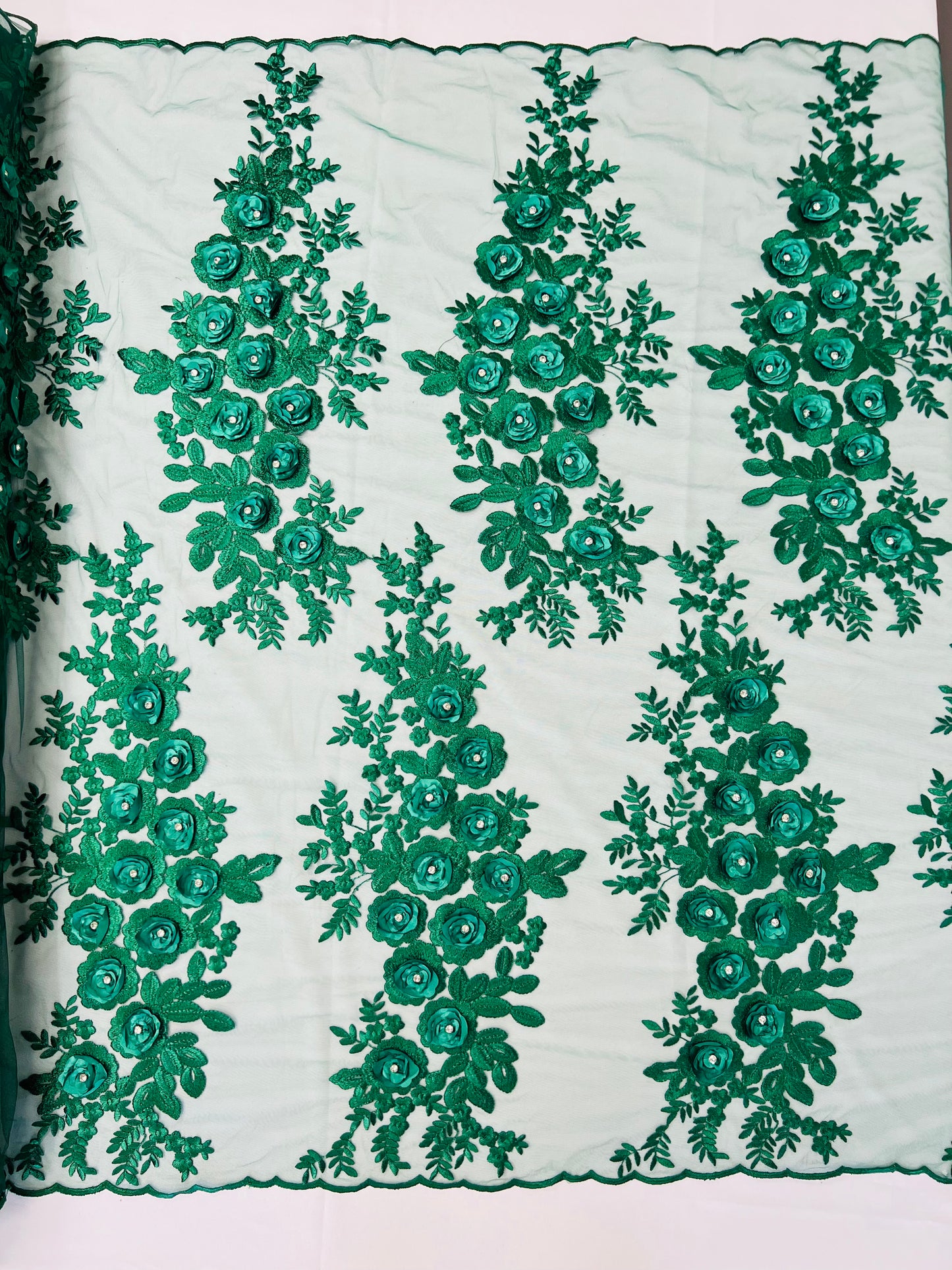 Rosa 3d Floral Design With Rhinestones 54" Wide| New Creations Fabric & Foam Inc.