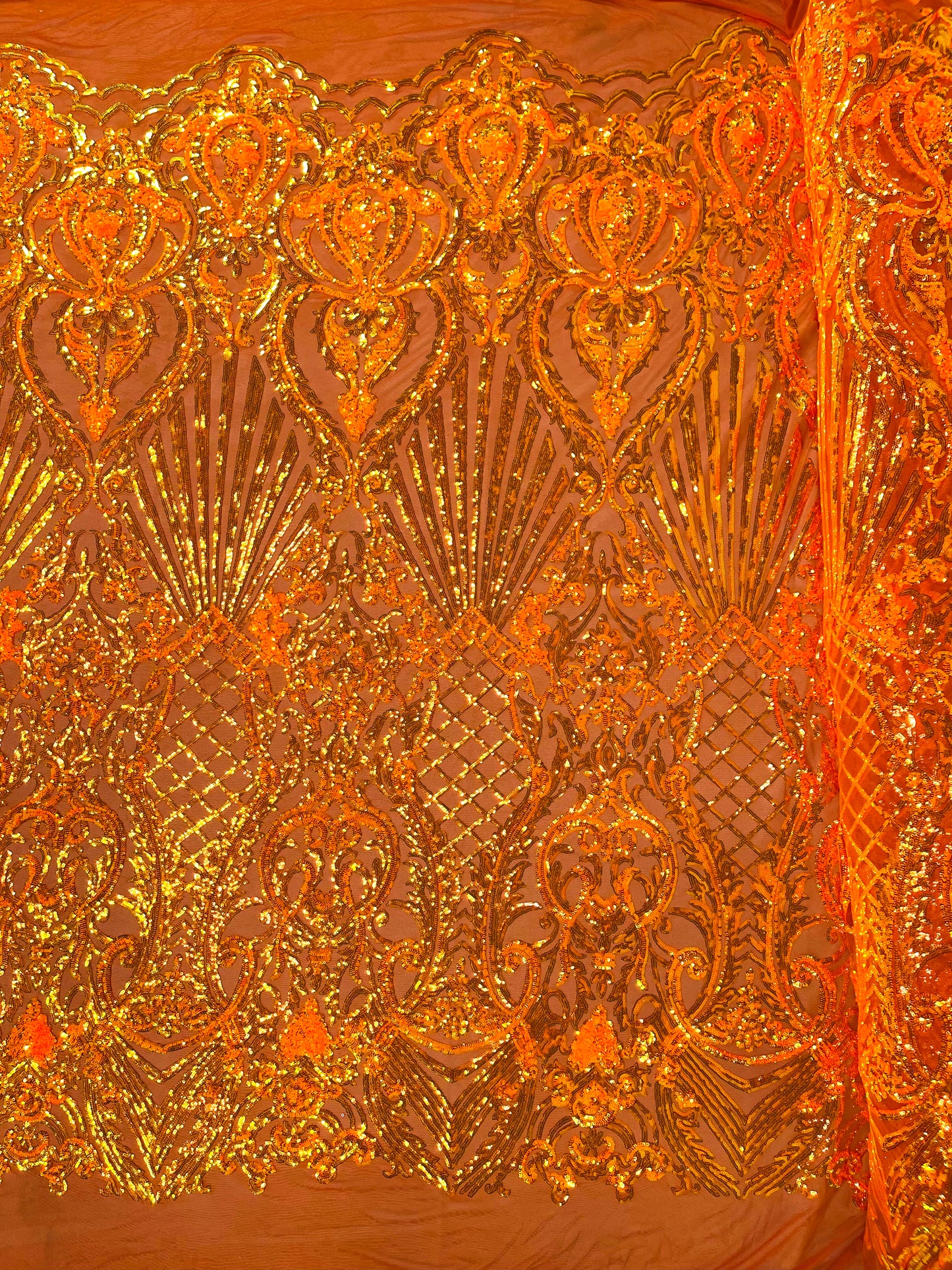 Sea Shell Sequin Damask Fabric 54” Wide| New Creations Fabric & Foam Inc.