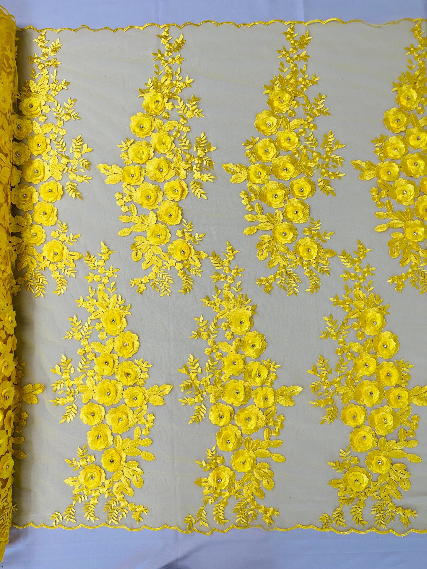 Rosa 3d Floral Design With Rhinestones 54" Wide| New Creations Fabric & Foam Inc.