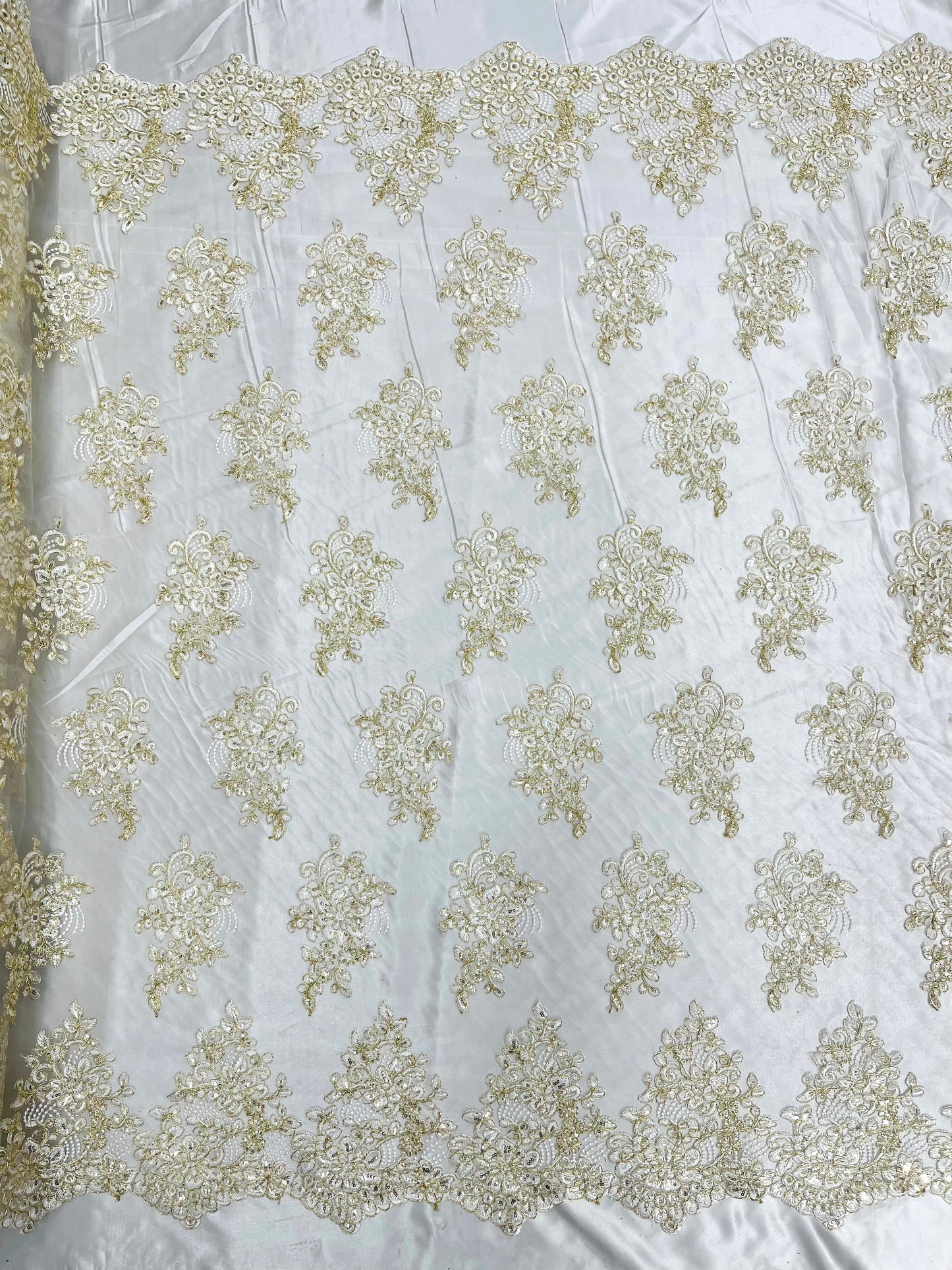 Camila Embroider Floral Damask Lace 54" Wide| New Creations Fabric & Foam Inc.